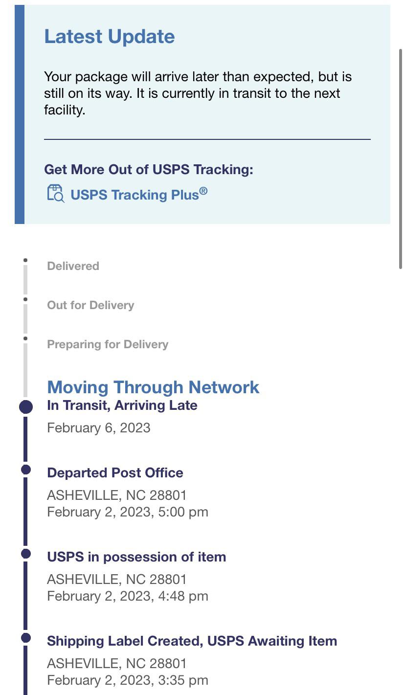 2 USPS first class packages I dropped off at the same time have this