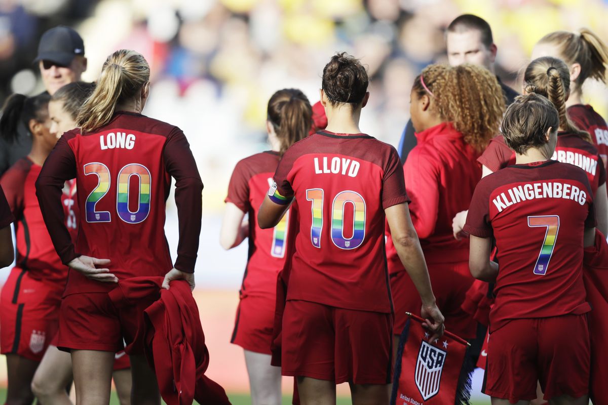 Just found out the US women's soccer team is wearing pride jerseys to support LGBTQ pride month