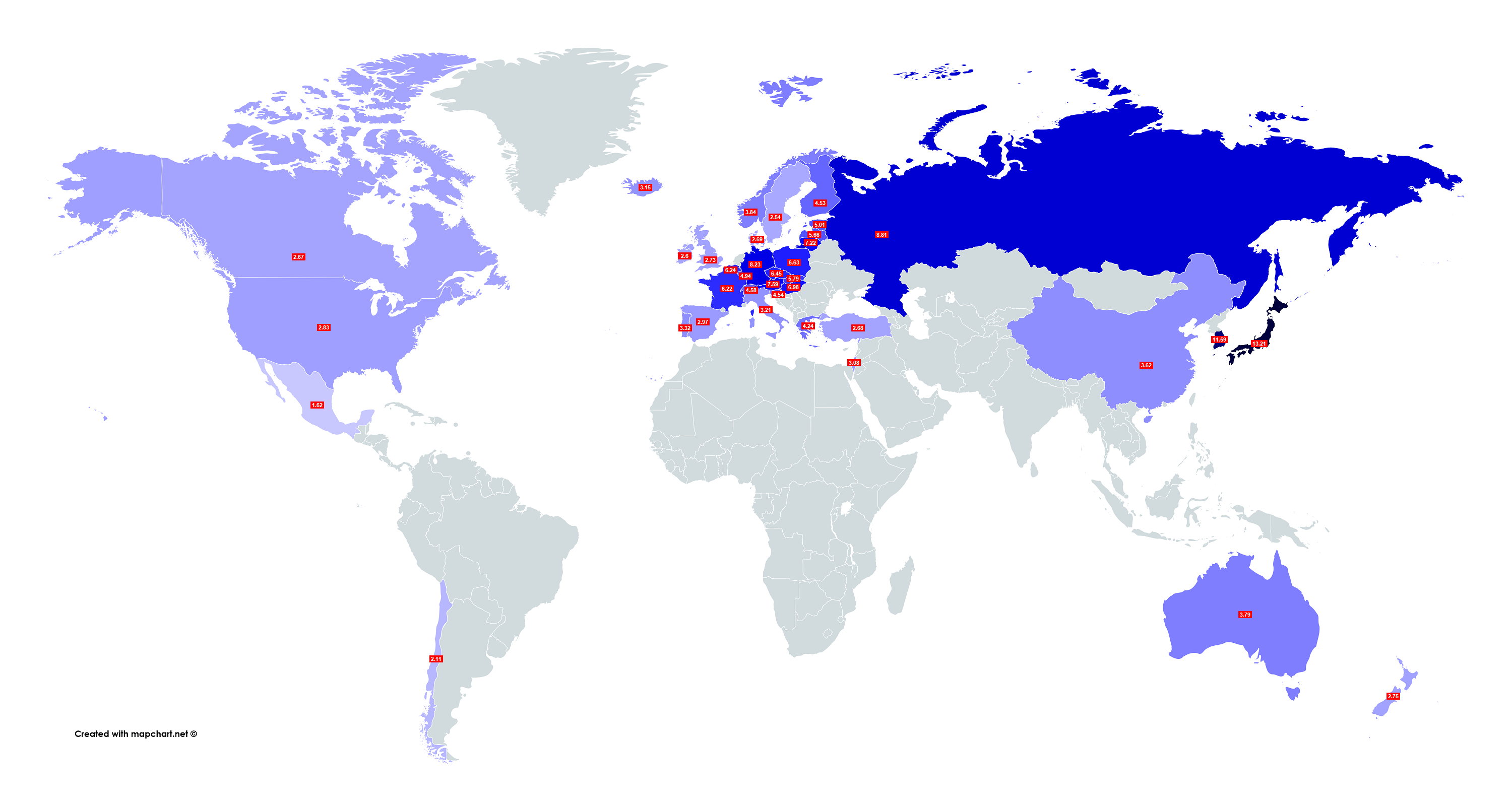 OECD countries by number of hospital beds per 1000 people [3000*1600