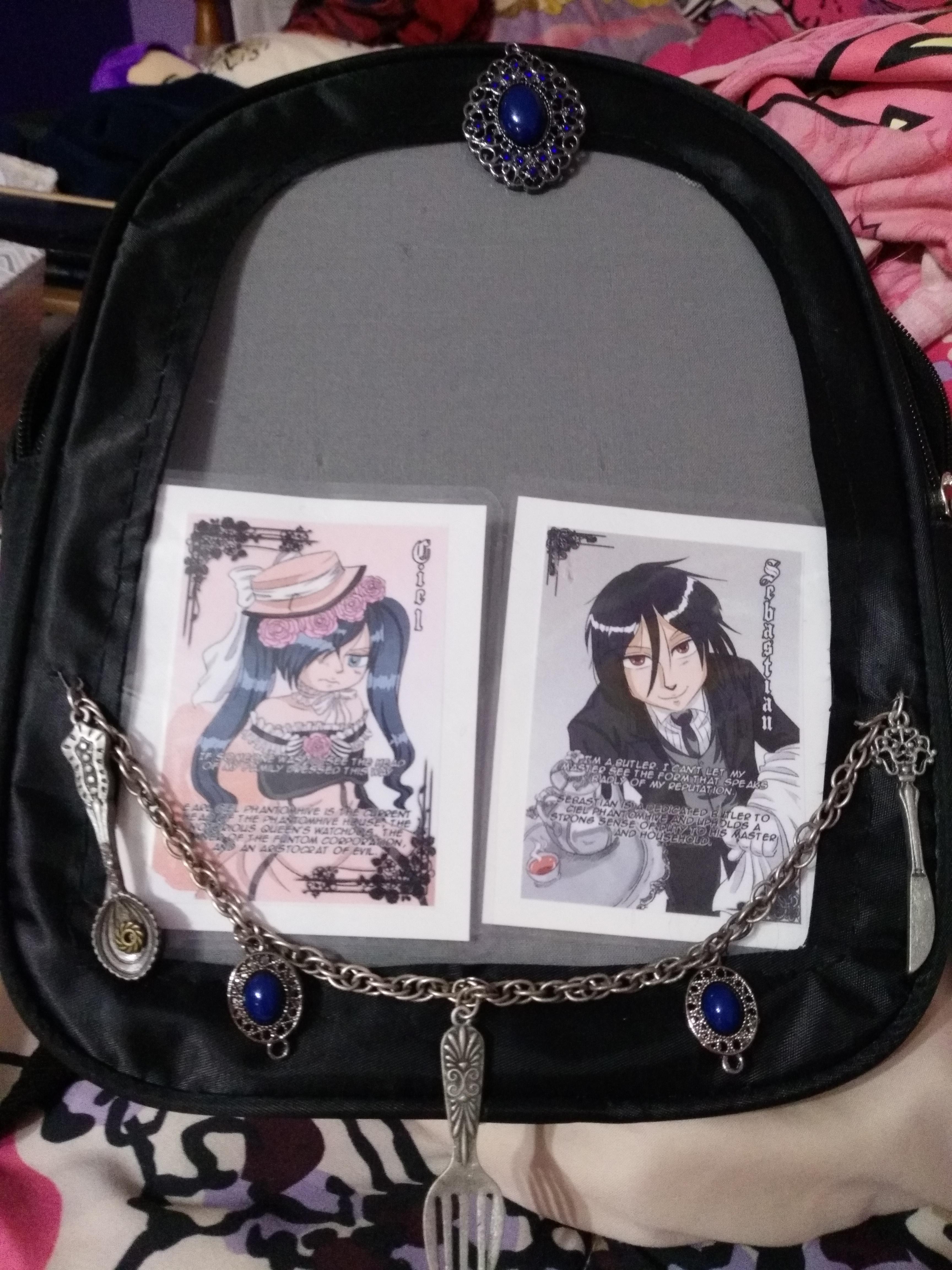 My custom made ita bag of black Butler. Halfway done but hopefully my