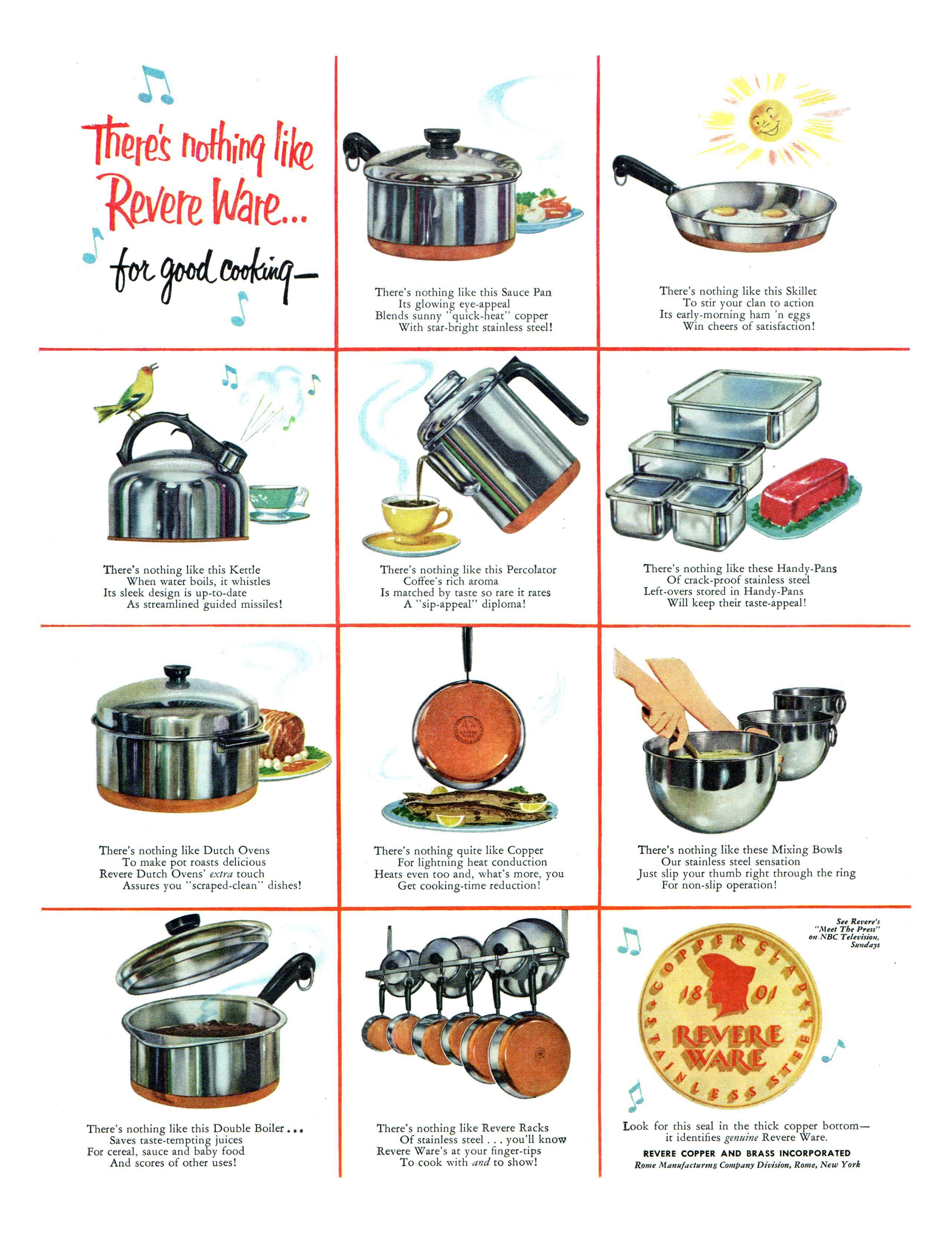 There's nothing like Revere Ware...for good cooking. 1953. r/vintageads