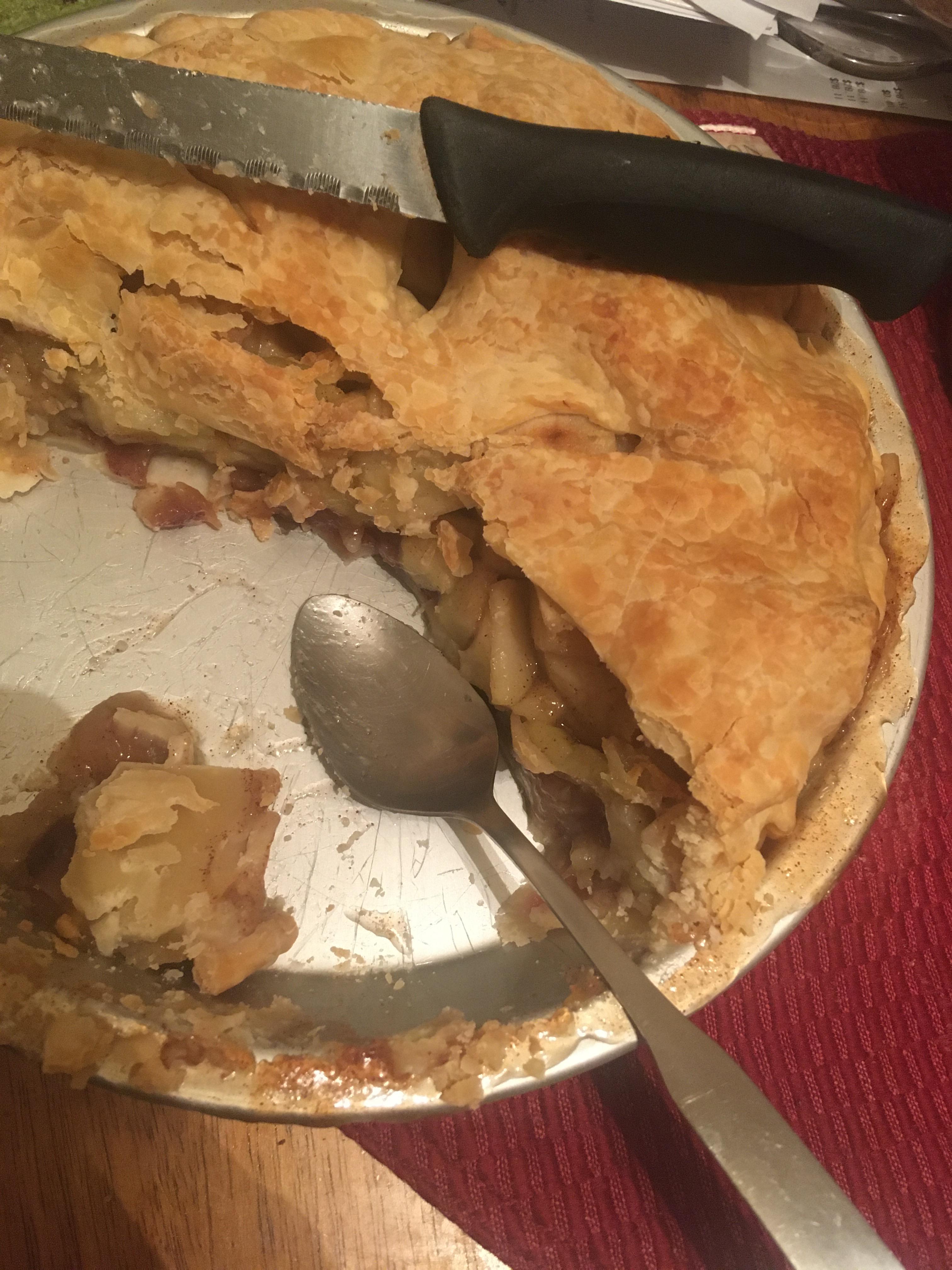 This is a half eaten apple pie. It was my brother's favorite recipe and