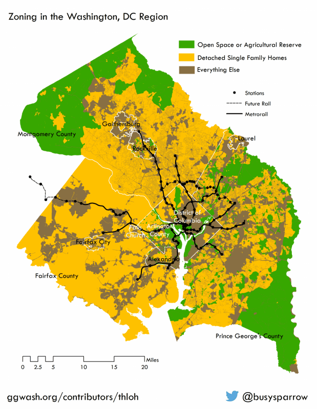 Single Familyonly Zoning in the area surrounding Washington, DC (Map