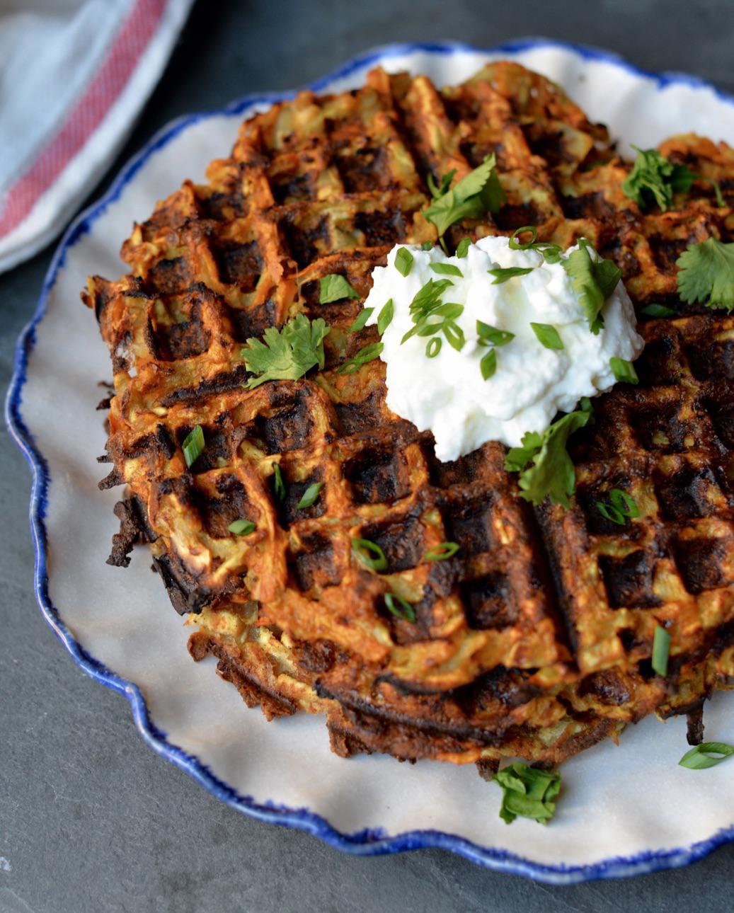 Smoky Sweet Potato Hash Brown Waffles, written recipe r/glutenfreerecipes