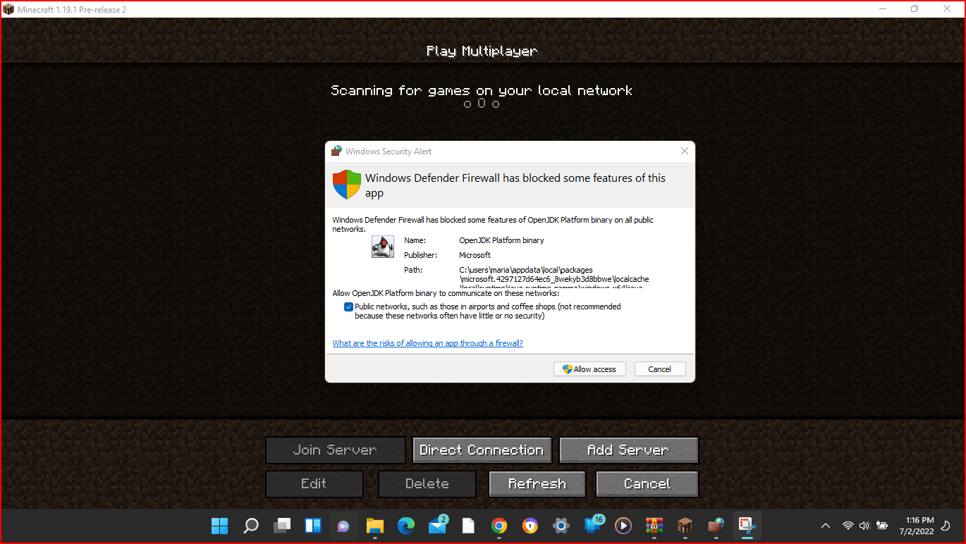 can anyone allow access in firewall on minecraft r/Minecraft