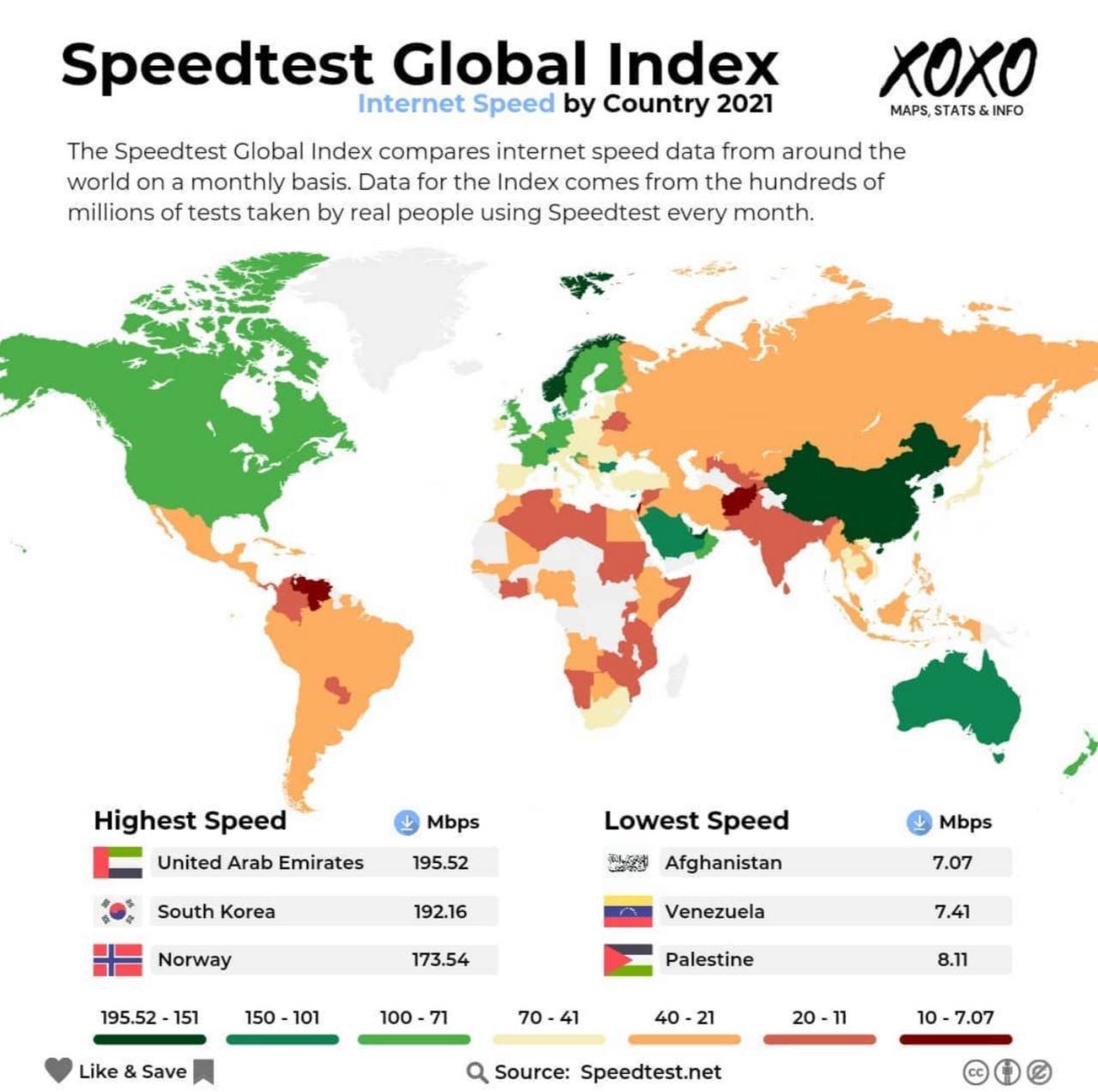 Speedtest global index speed by country 2021 r/MapPorn