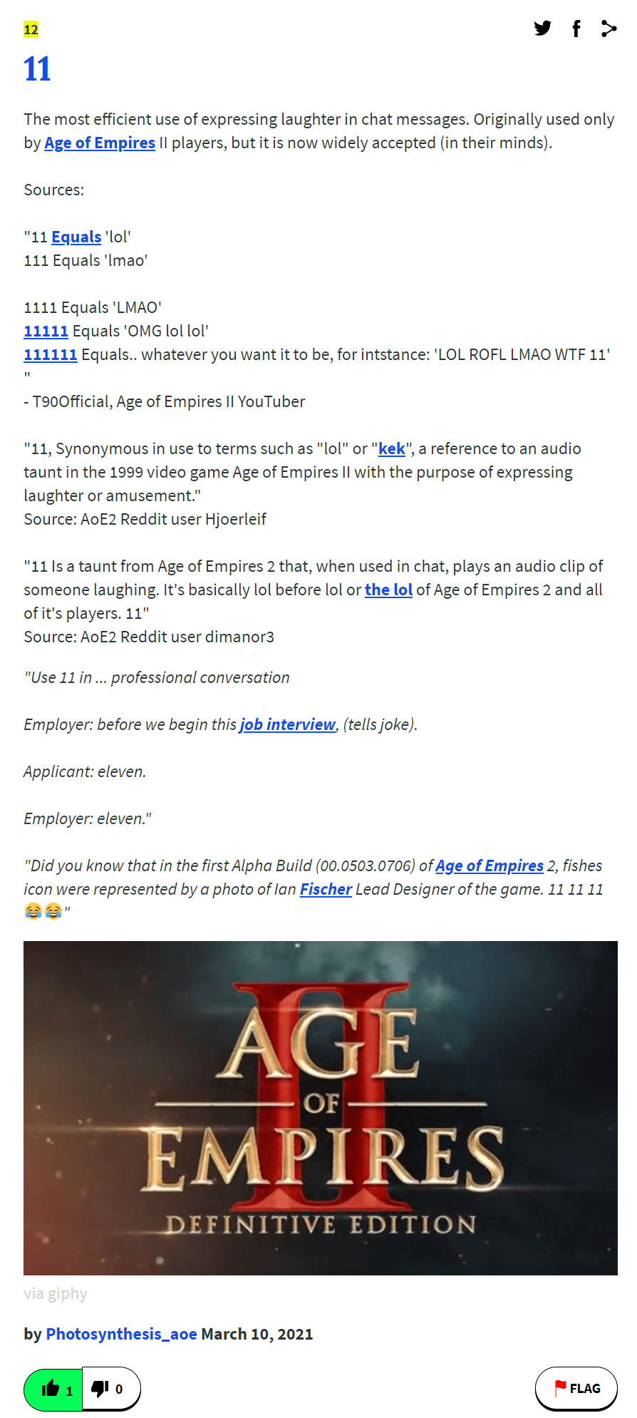 Vote on Urban Dictionary for the best definition of 11! (link in