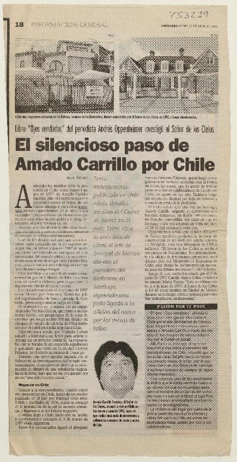 Article of a chilean newspaper about houses that Amado Carillo Fuentes