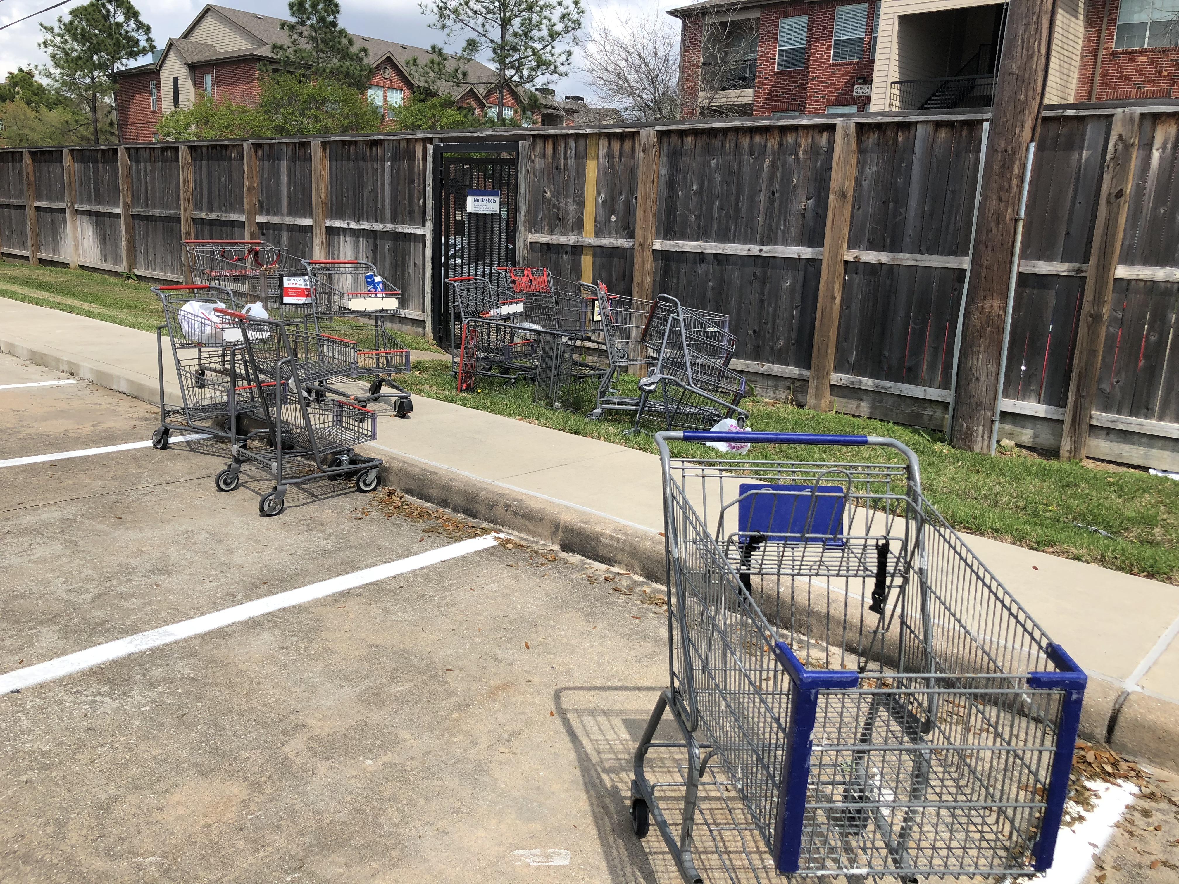 My apartment complex doesn’t allow grocery carts inside. I hate when