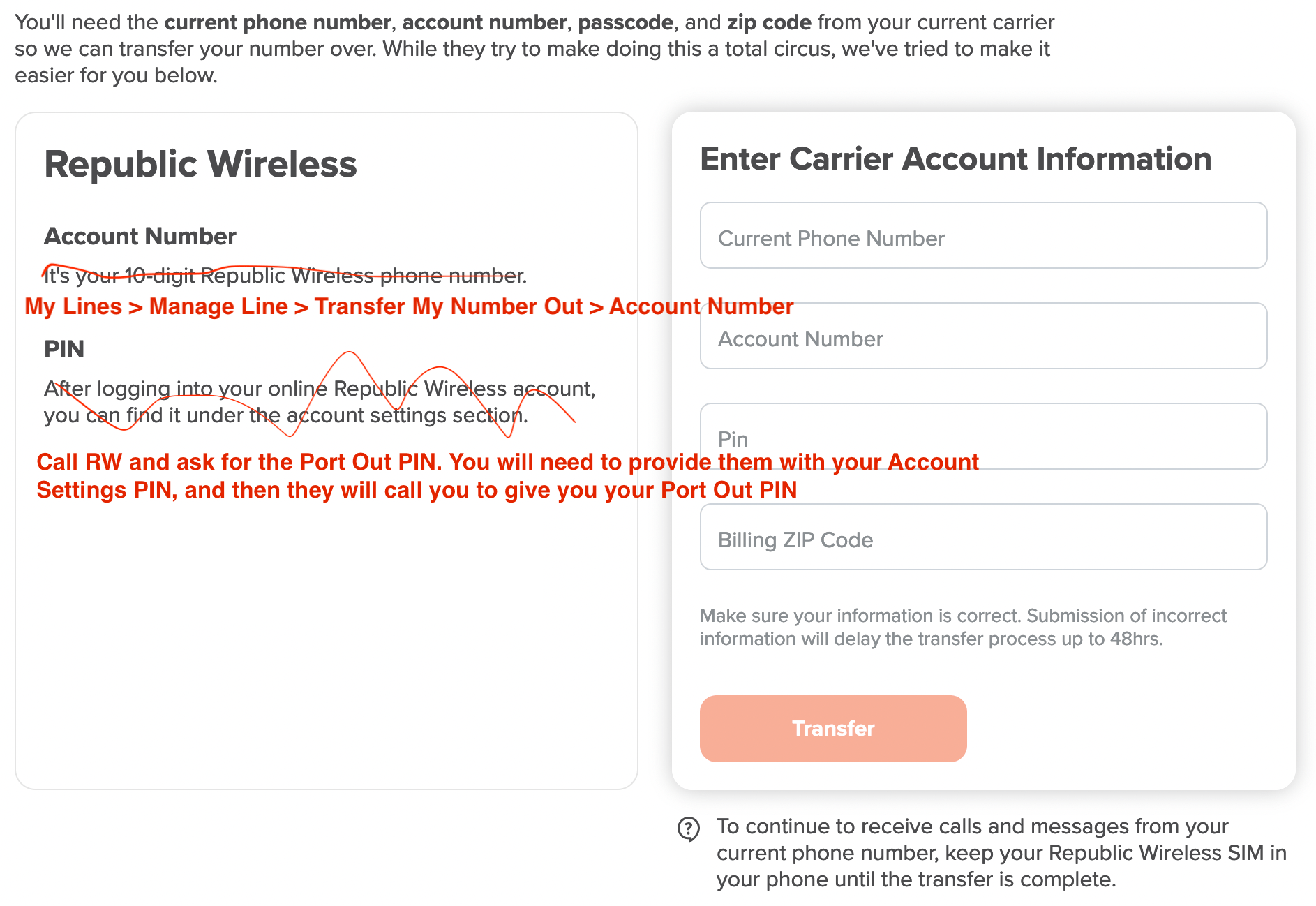 notes on transferring number from republic wireless r/mintmobile