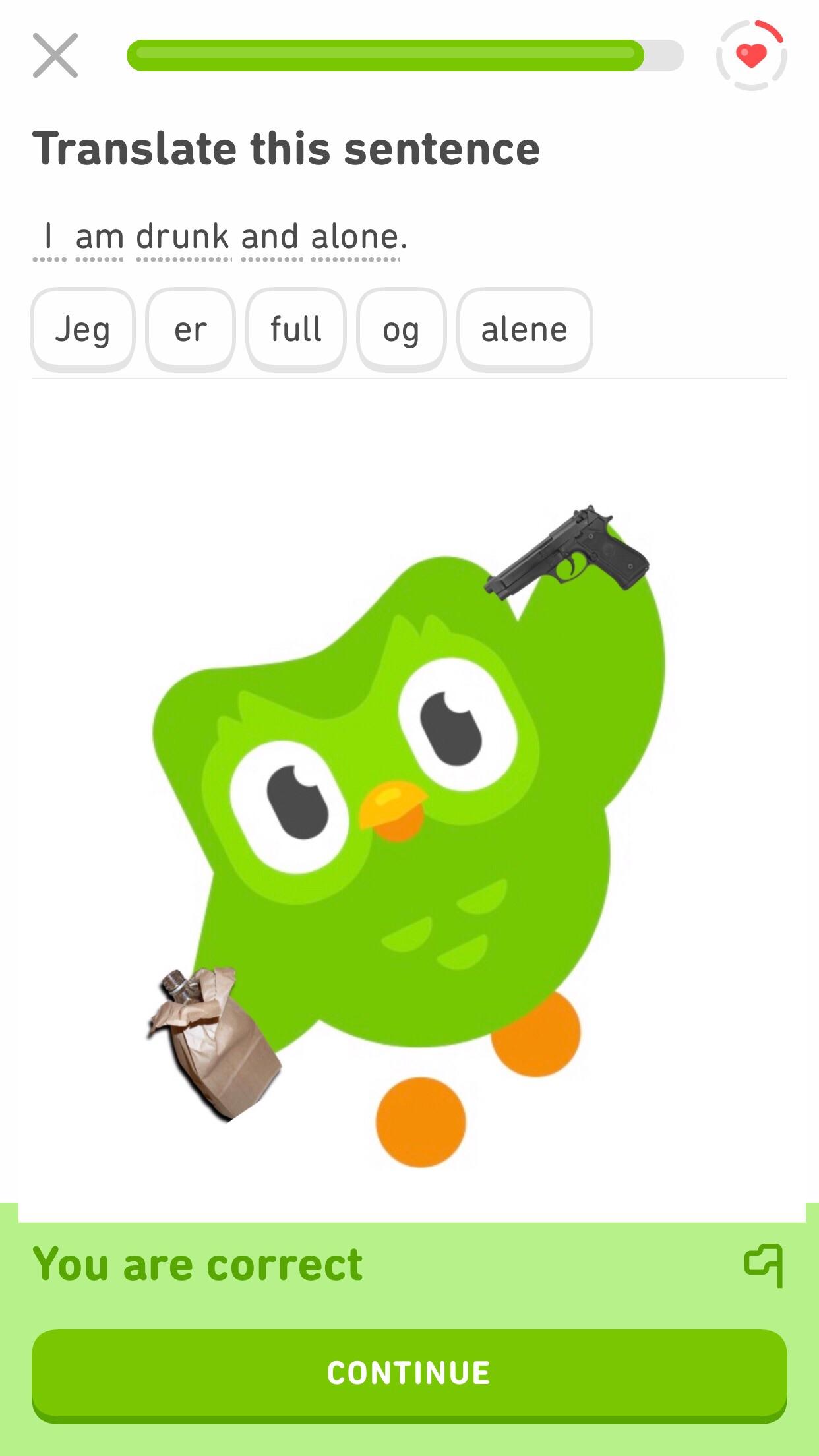 This is what happens to the Duolingo bird when you ignore it for two