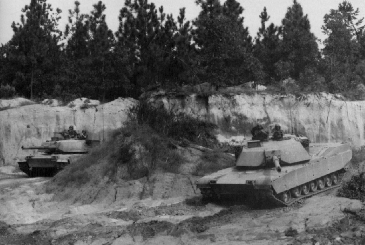 Abrams MBT first production examples maneuvering in difficult terrain