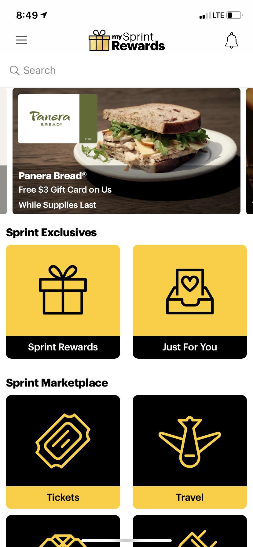 Free 3 Panera bread gift card for my sprint rewards