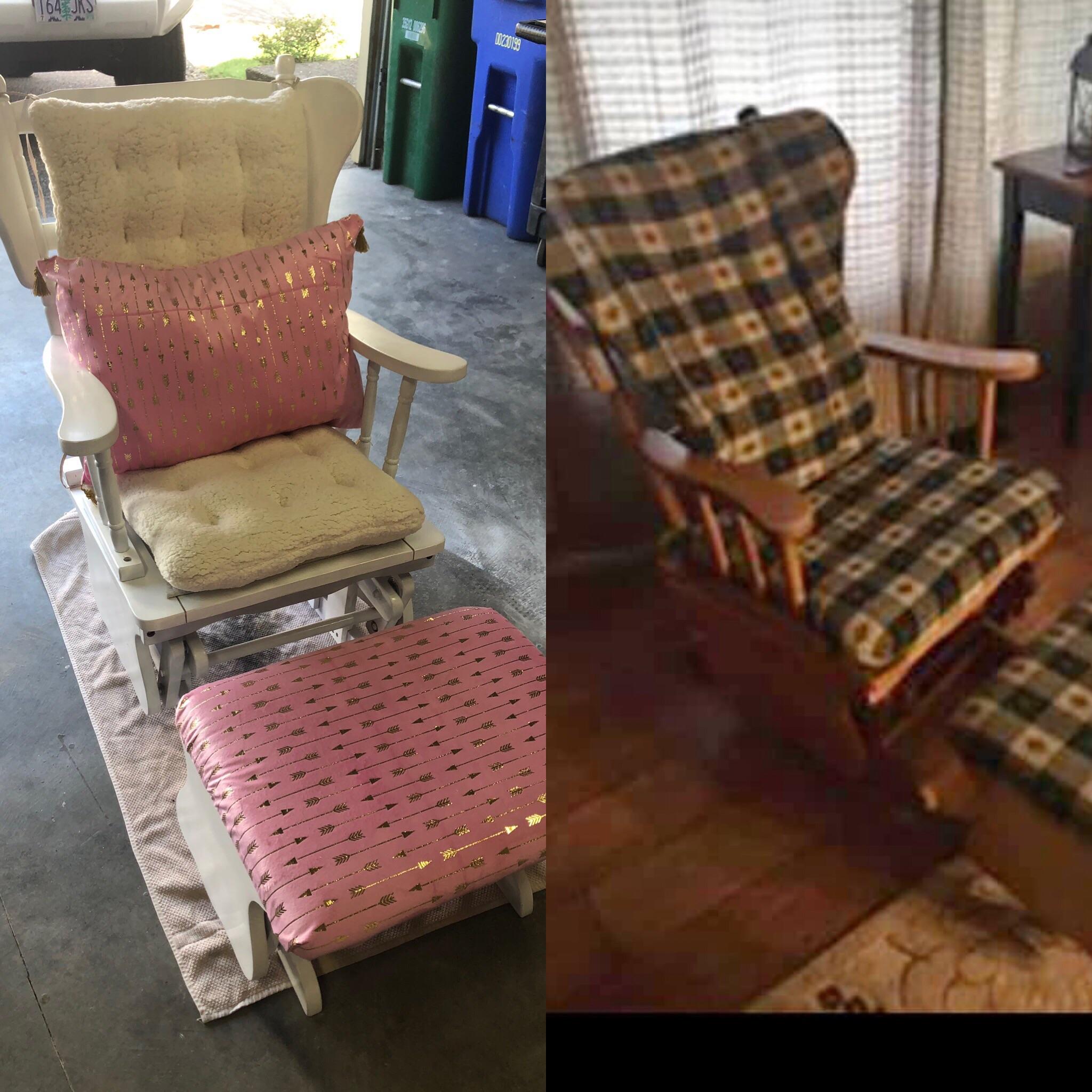 I bought this ugly old chair and fixed it up to give to my sister as a