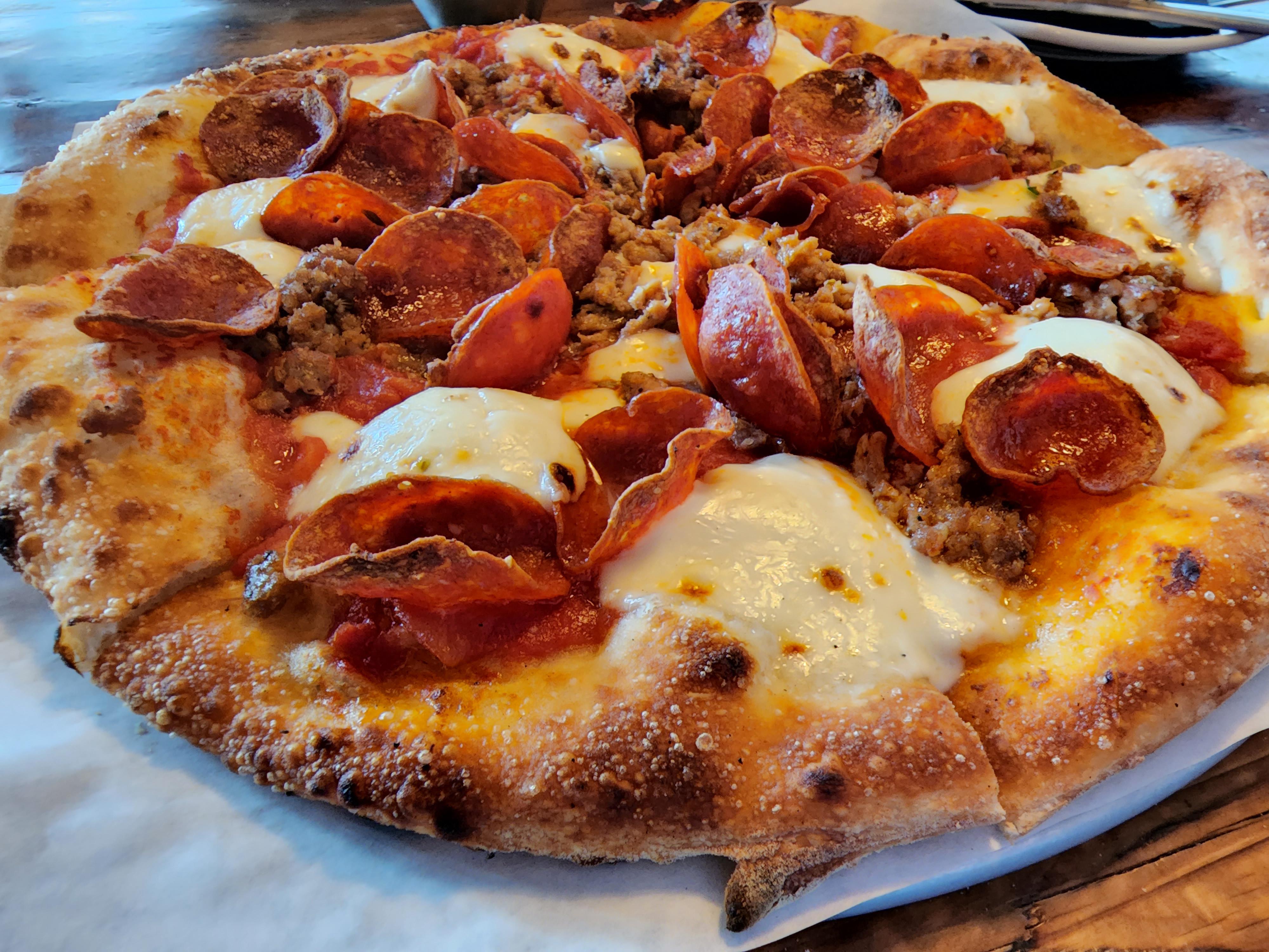 Wood Fired Pepperoni and Sausage Pizza r/Pizza