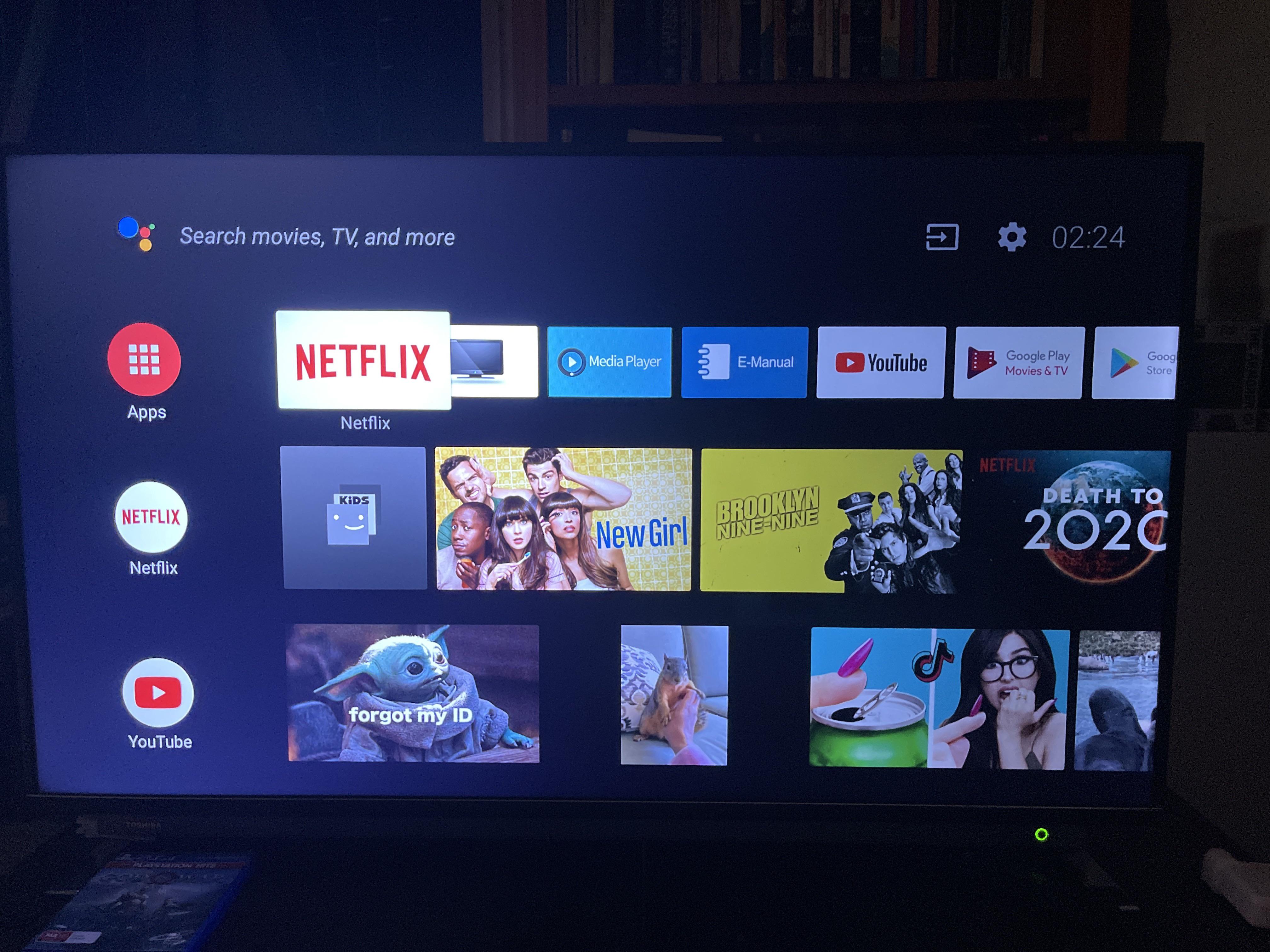 LCD Toshiba 4K TV. Right side of screen is dark/grey/faded compared to