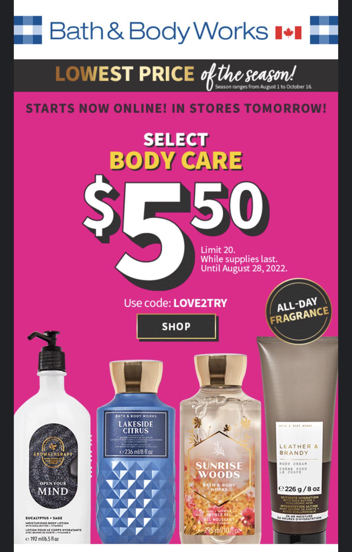 Canadian body care sale is live r/bathandbodyworks