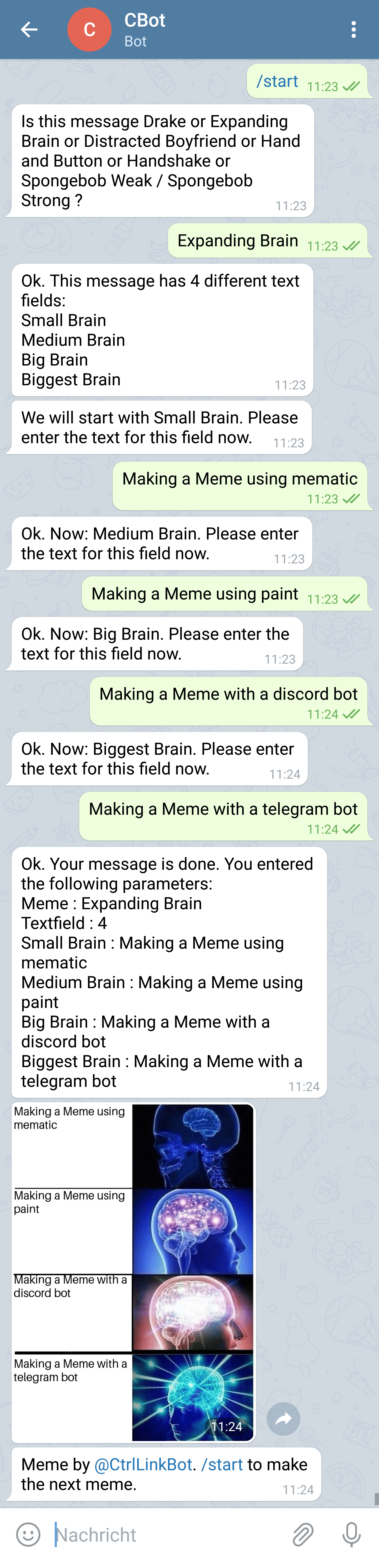 I recreated the discord meme bot in telegram. ProgrammerHumor