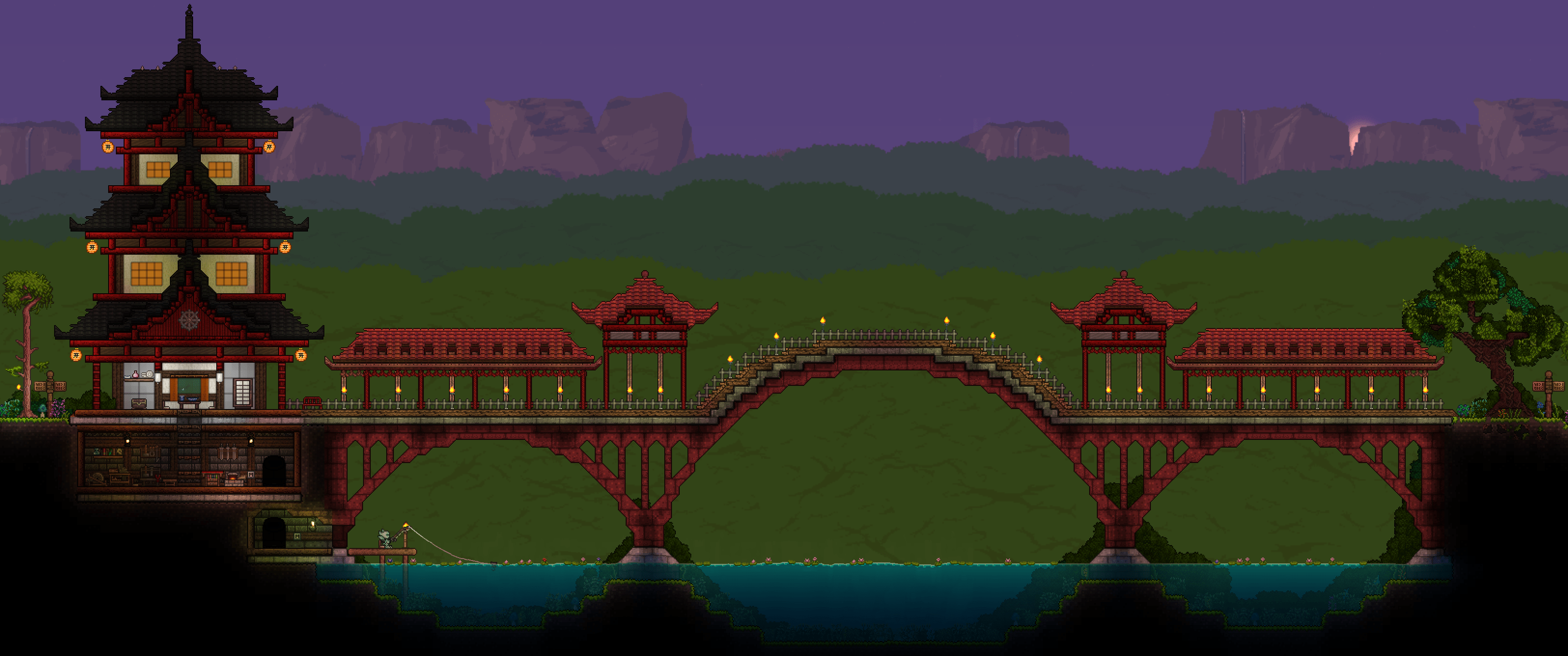 Bridge and Temple, inspired by the Leshan Bridge, in China r/Terraria