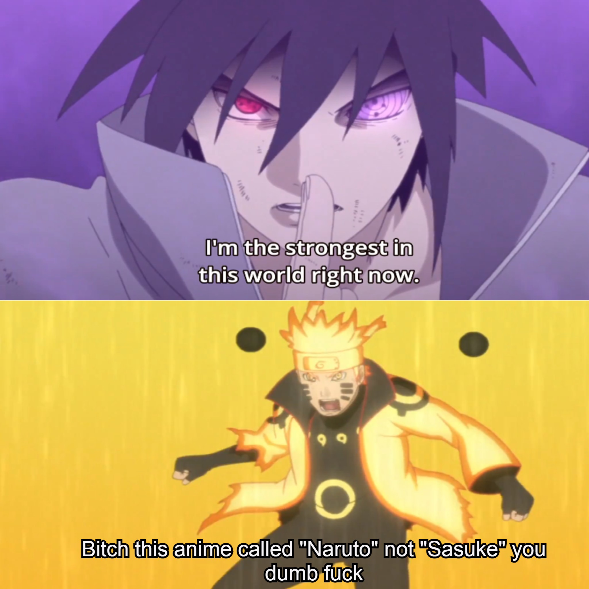 Sasuke thinks he's stronger than Naruto dankruto