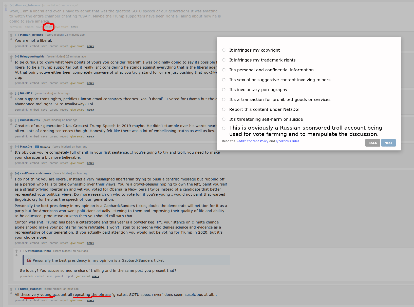 Reddit needs a better way to report all the troll accounts. Here's one