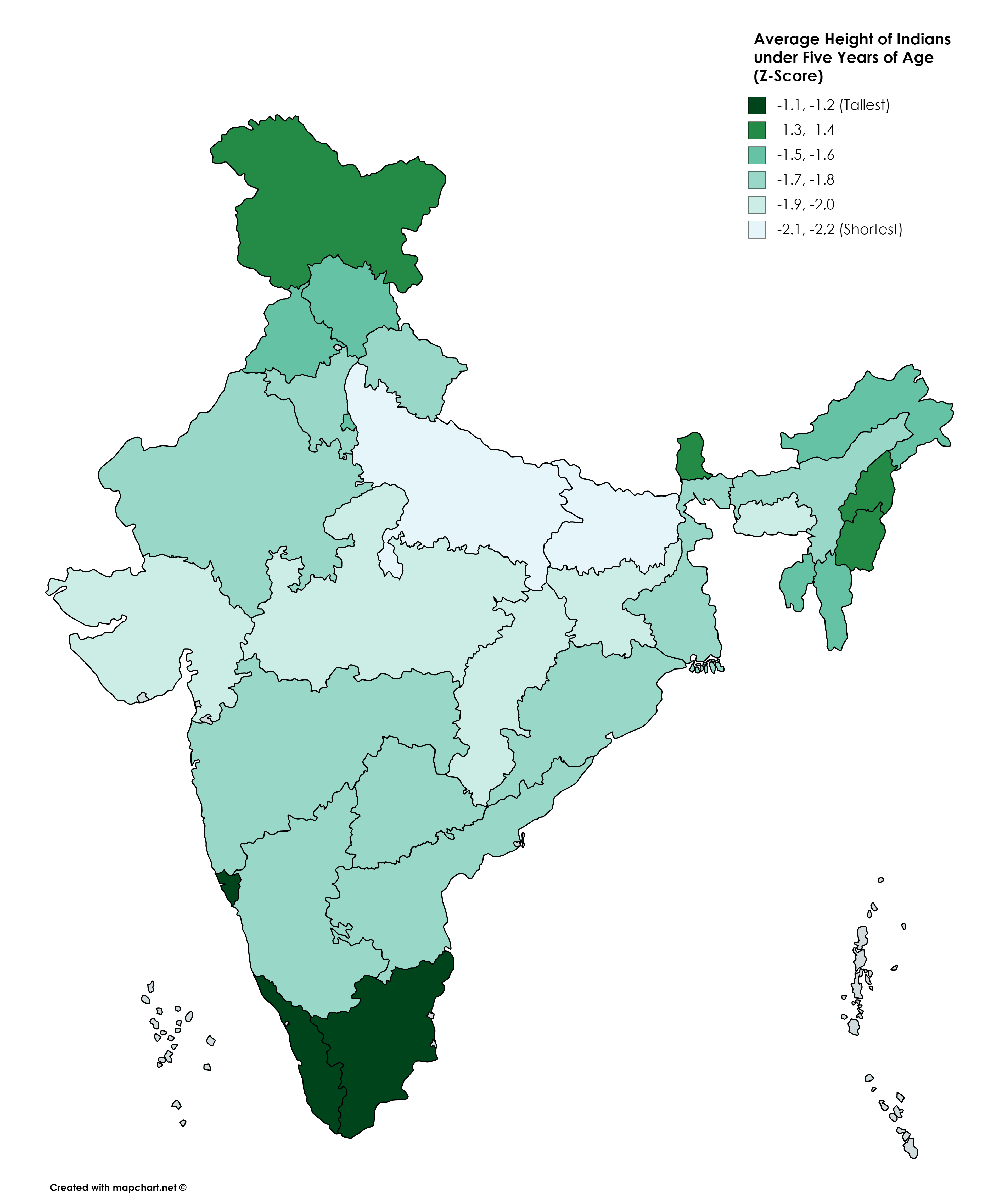 Average Height of Indians by State [3818x4600] [OC] r/MapPorn
