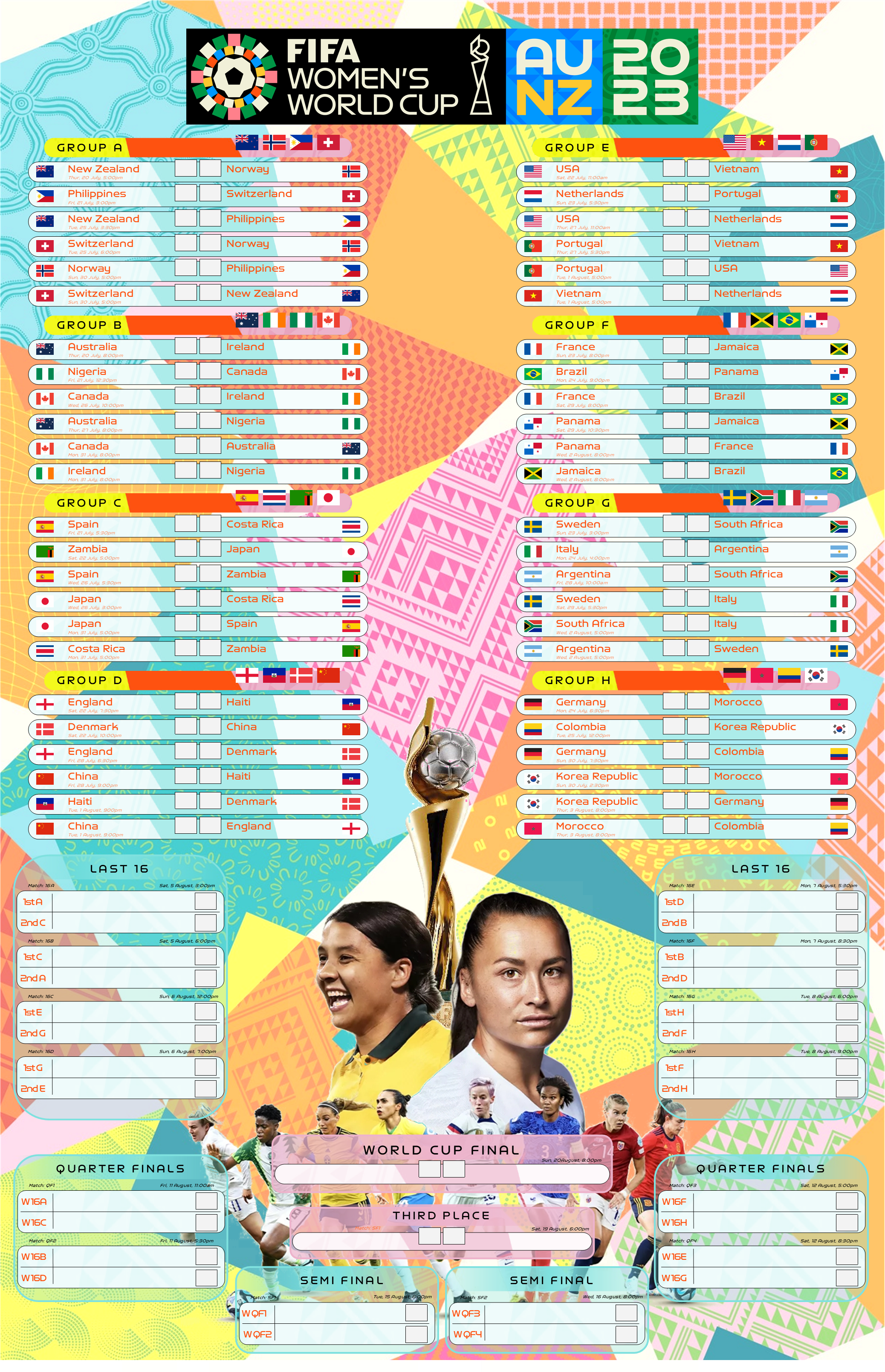 Printable Womens World Cup Poster (QLD Dates/Times) PDF Link in Comments r/Matildas