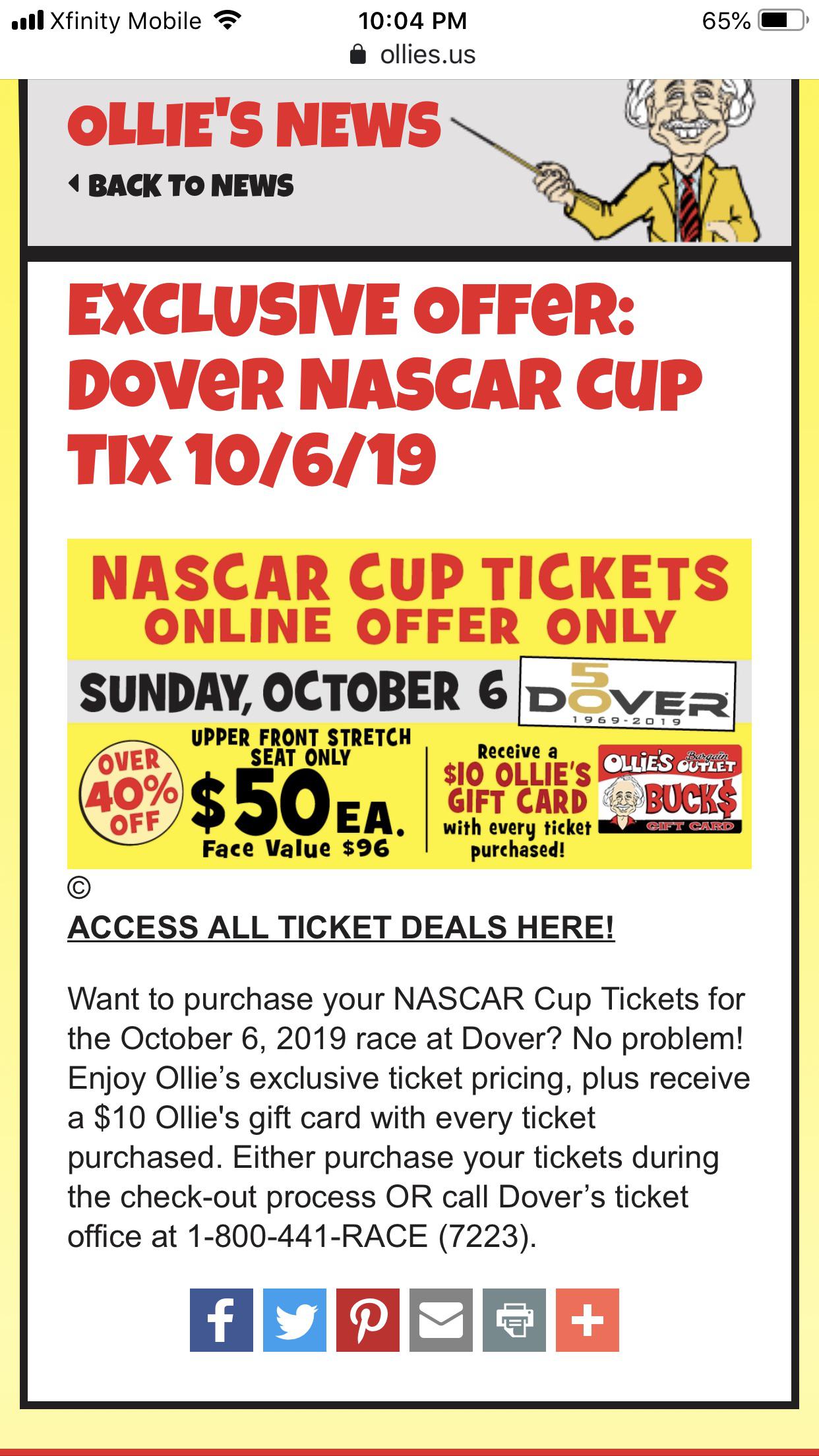 Ollie’s with a good Dover ticket deal r/NASCAR