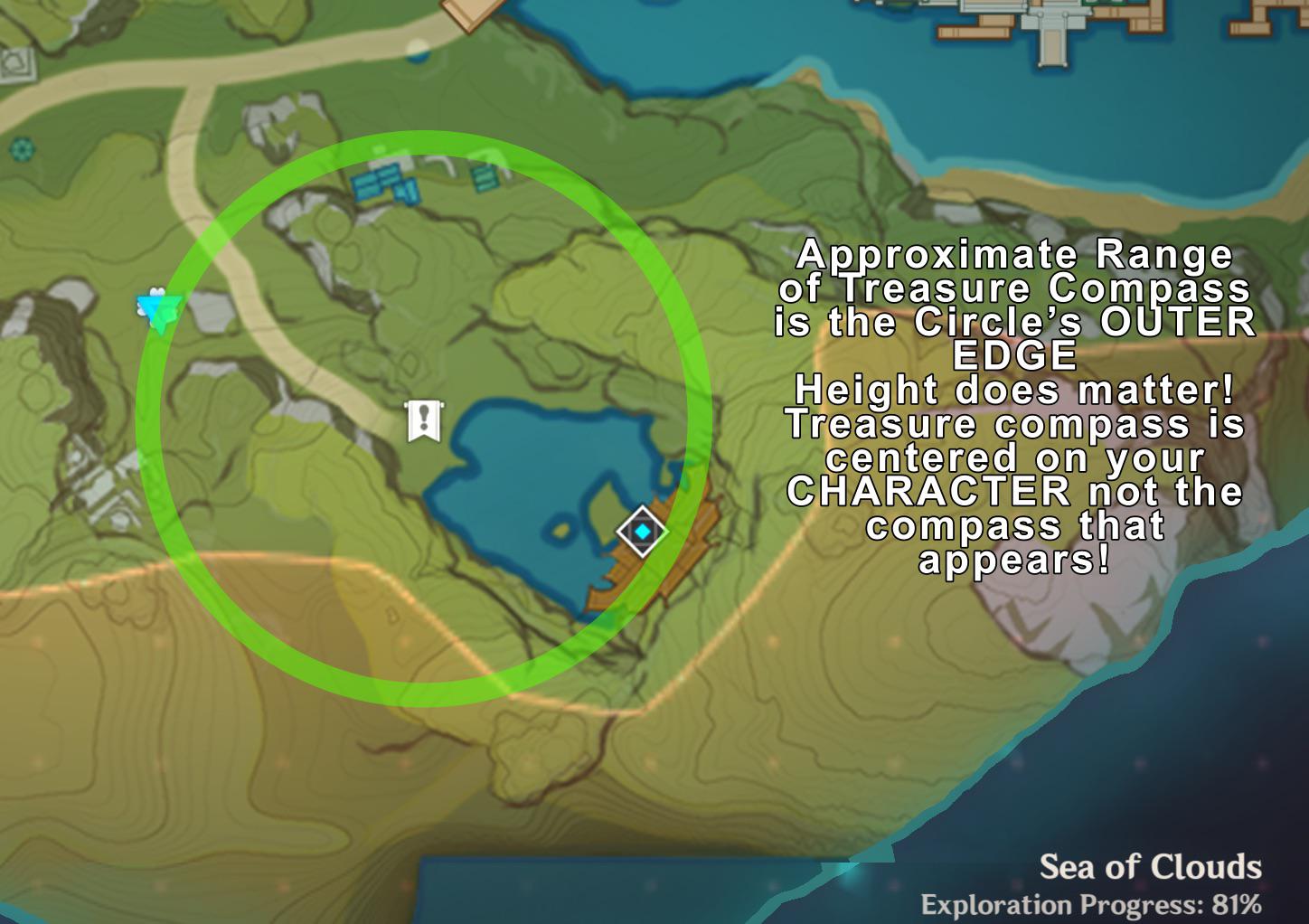 Did some tests of the treasure compass to get an approximate range. I