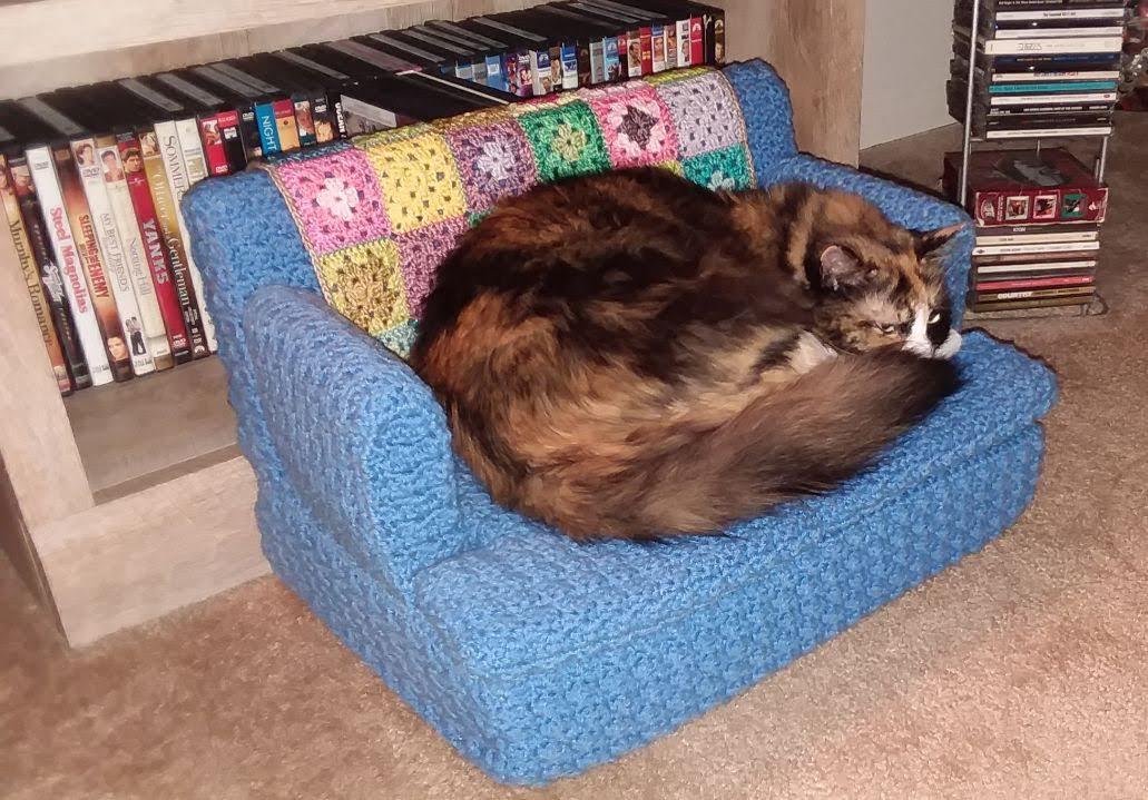 Sofa I made for my mom's cat with the obligatory backofsofa granny
