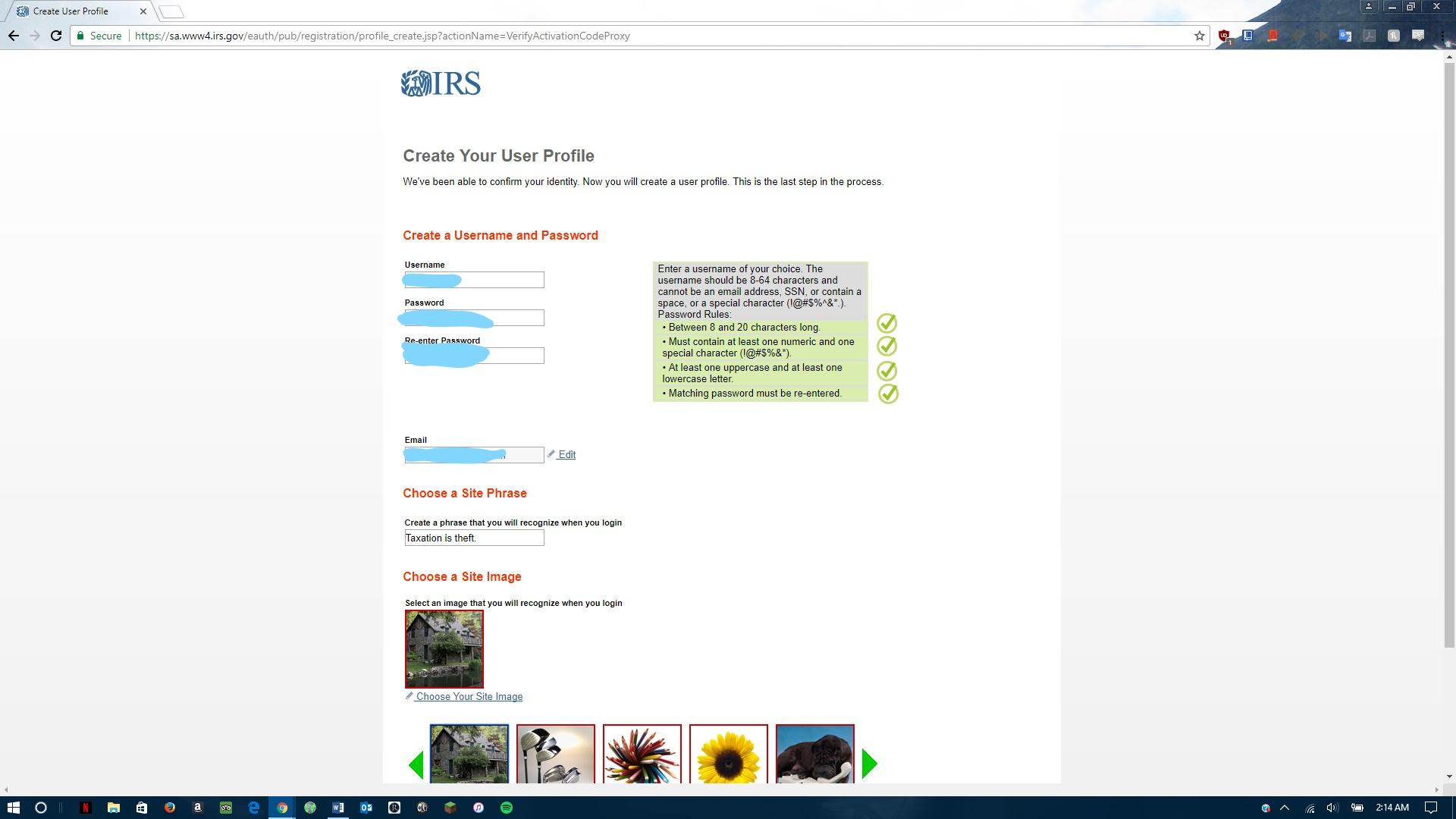 IRS asked for me to provide a phrase I recognize when I log into their