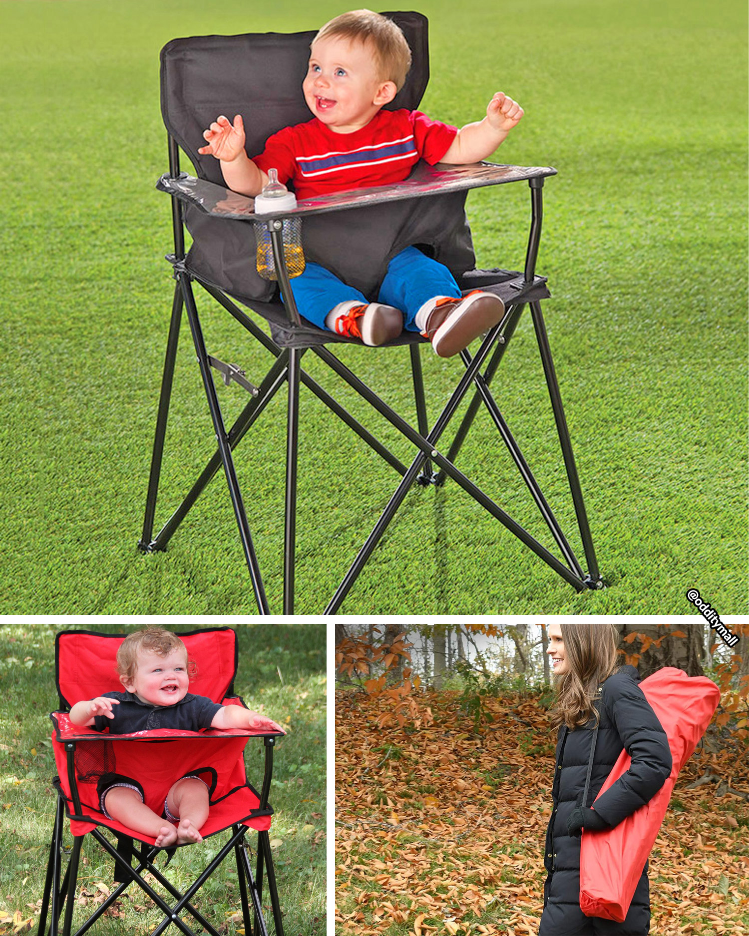 A portable baby high chair that folds up like a camping chair OddityMall