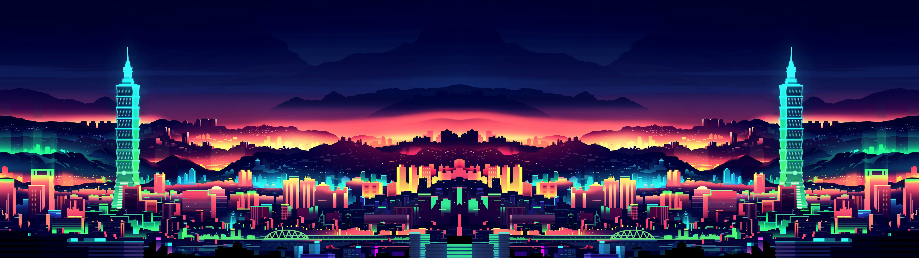 Neon City [3840 x 1080] r/wallpaper