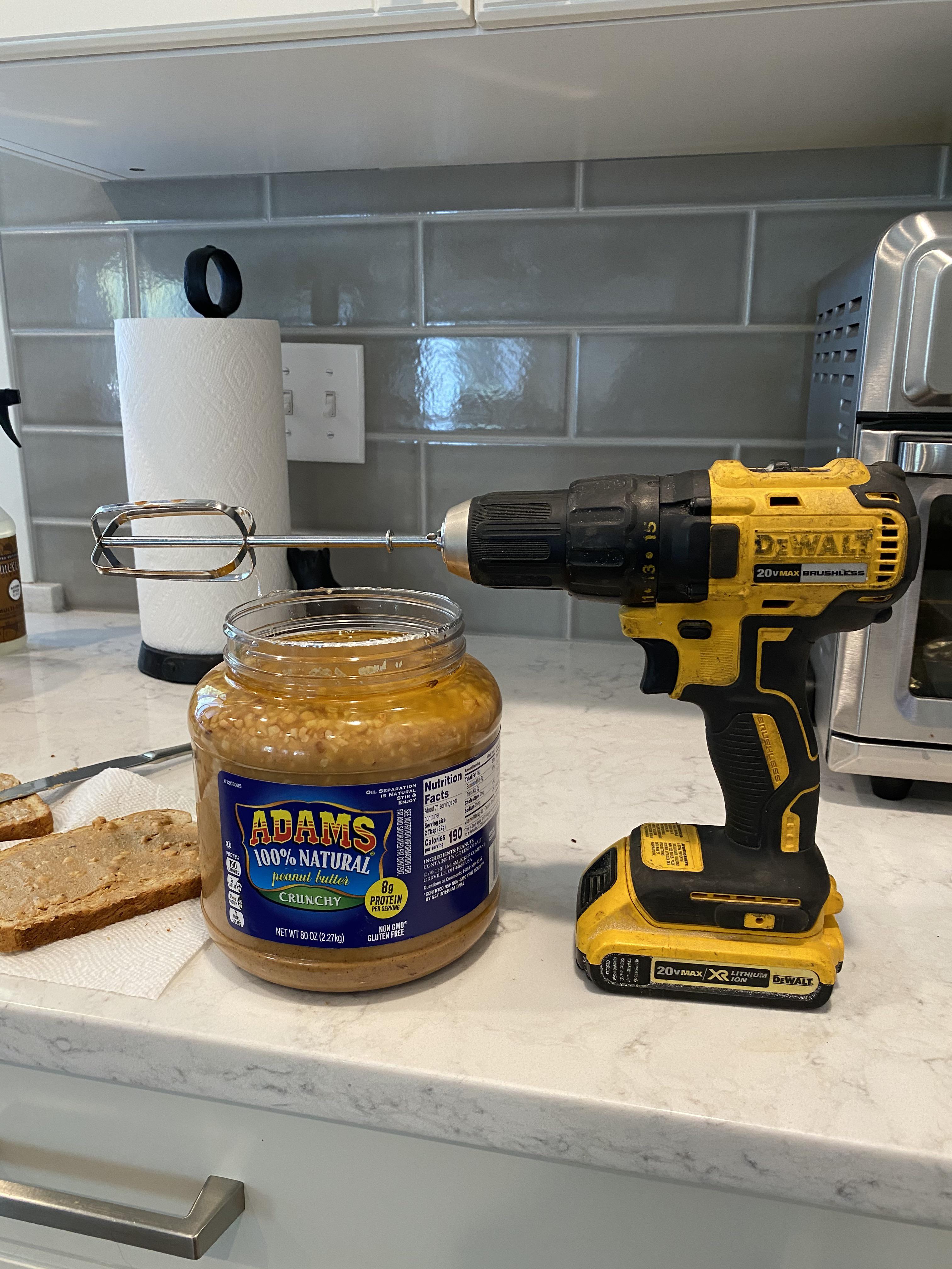 DeWalt gets all the jobs done!!! Anyone that eats all natural peanut butter, knows the “mixing
