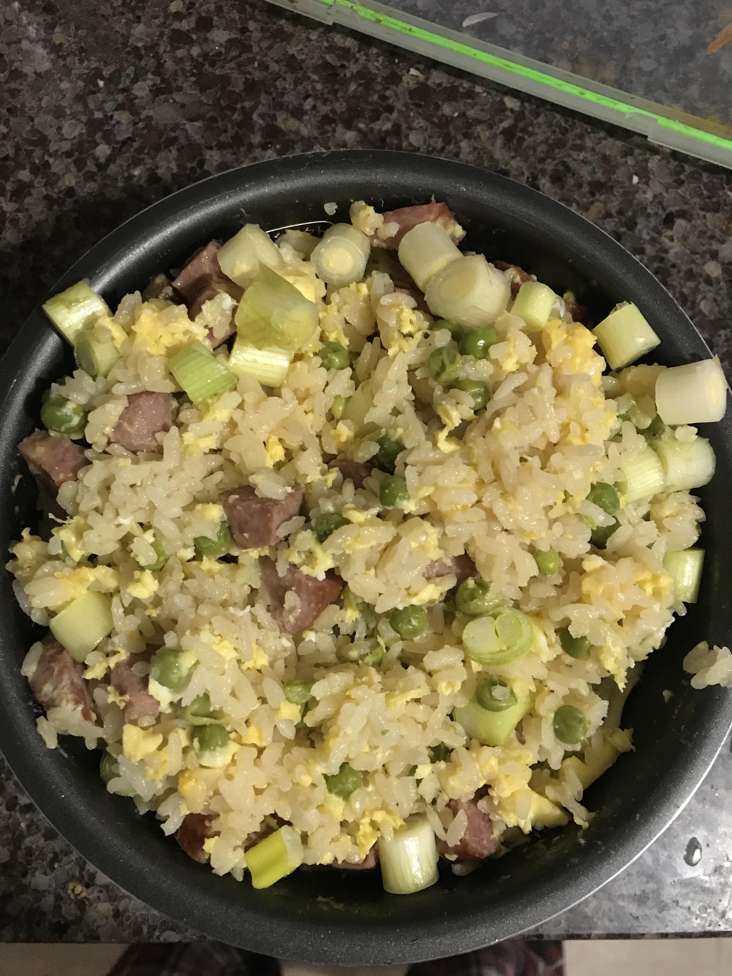 Rice cooker “fried rice” with kielbasa and veggies, recipe in comments