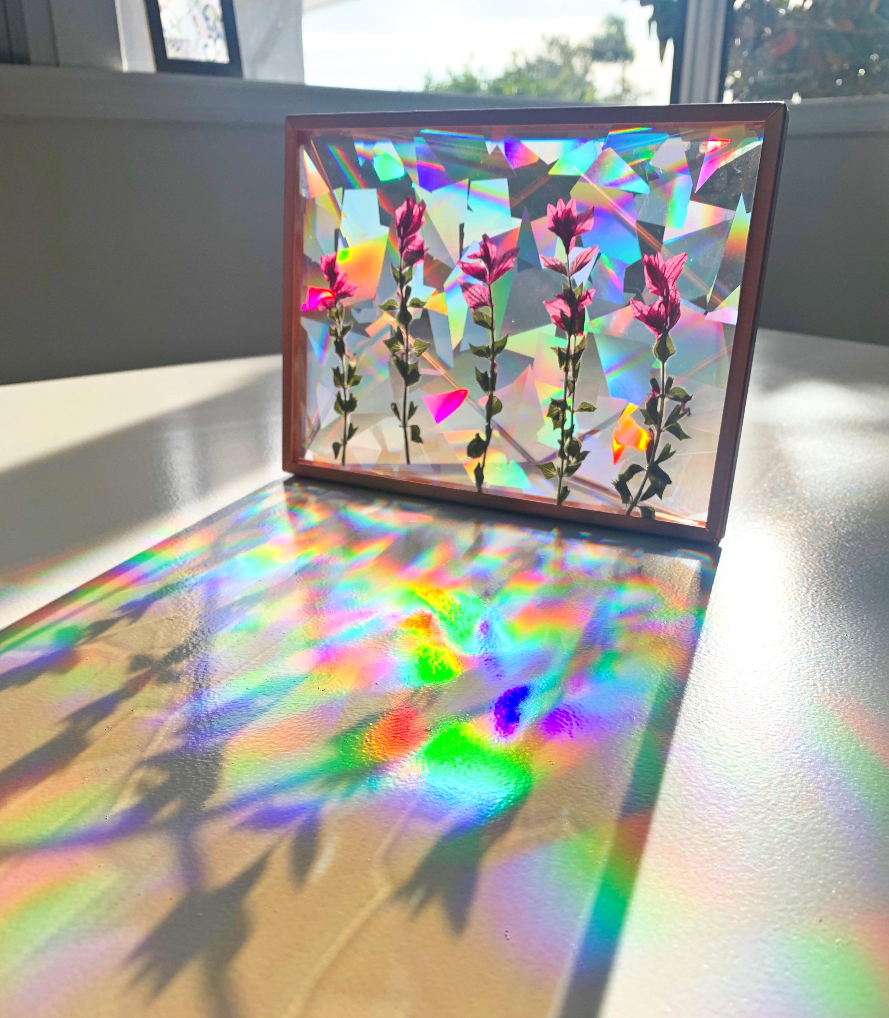 Rainbow Mother Earth, me, Iridescent framed glass art, 2020 r/Art