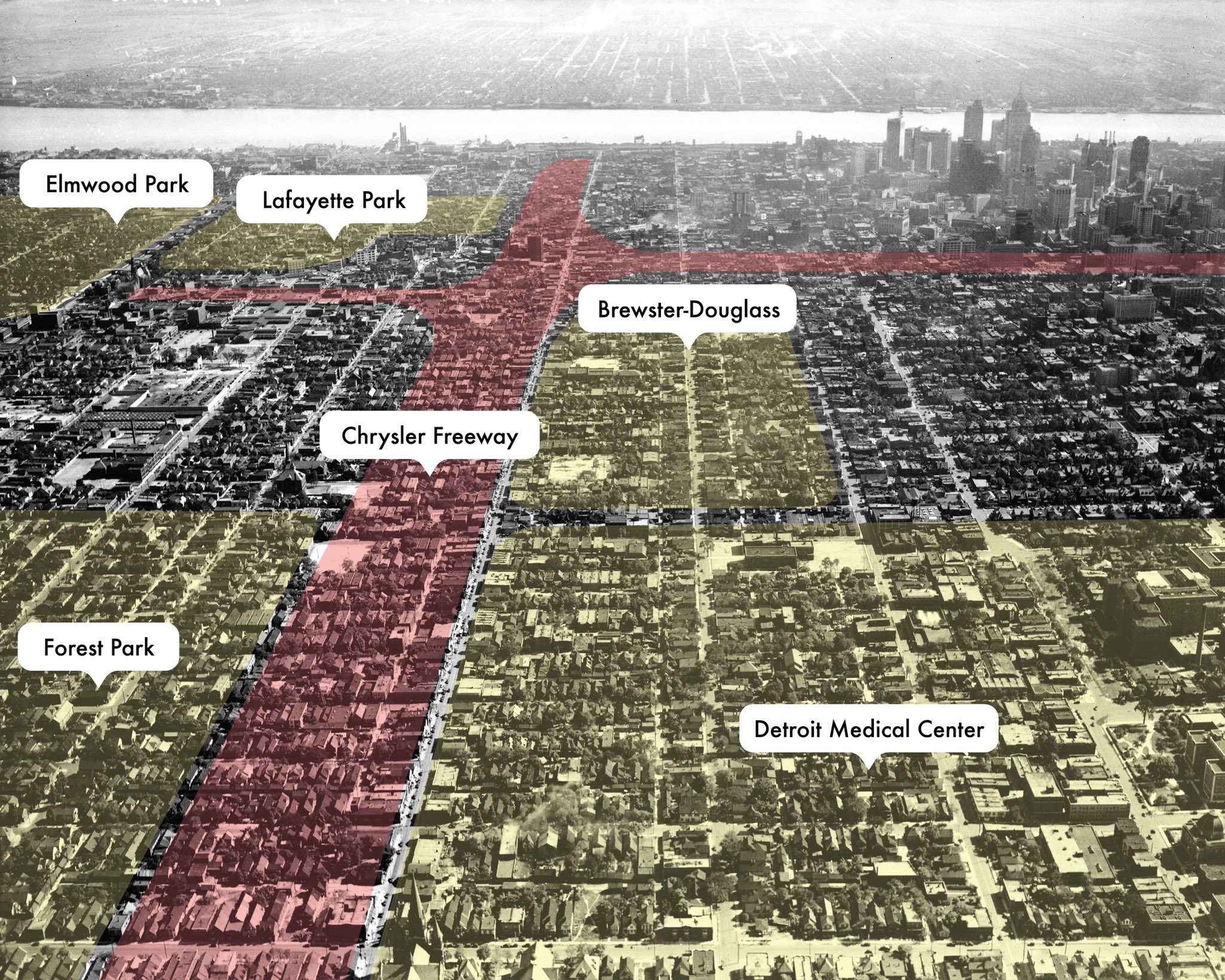An overhead view of Paradise Valley, the heart of Detroit's black