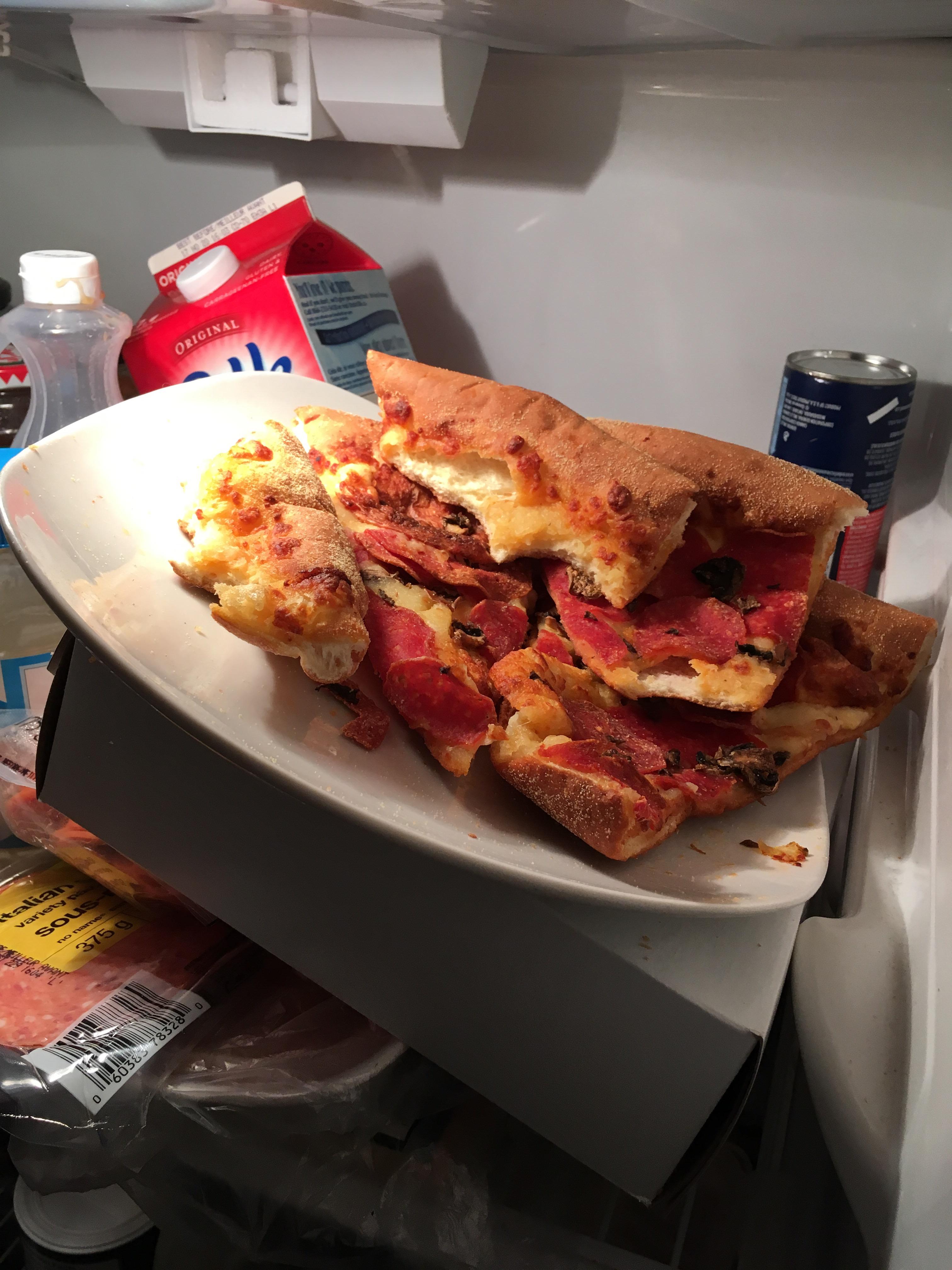 How not to store your pizza in the fridge ft. my roommate r