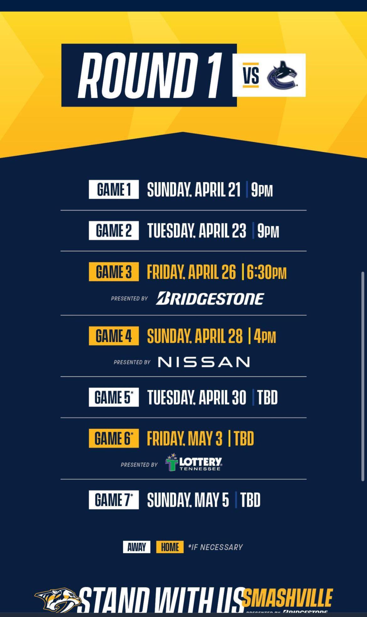 We have our official playoff schedule! r/Predators