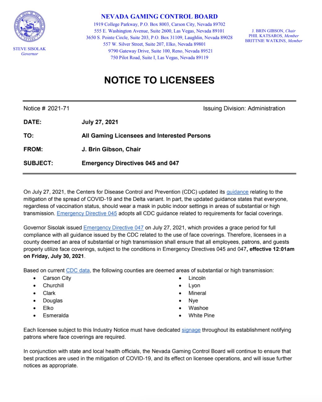 Nevada Gaming Control Board Masks will be required in Vegas casinos