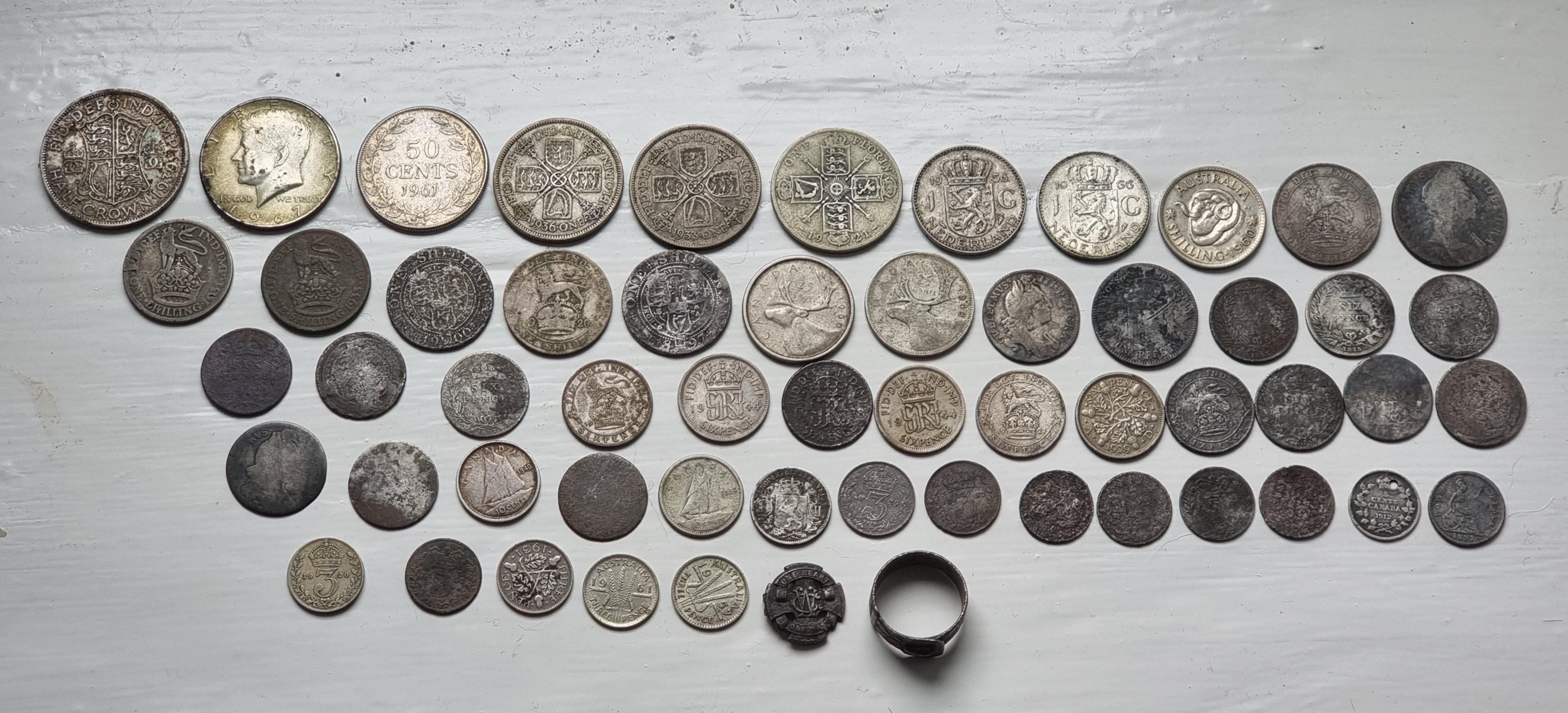 My junk silver/ silver containing coins, mostly found metal detecting