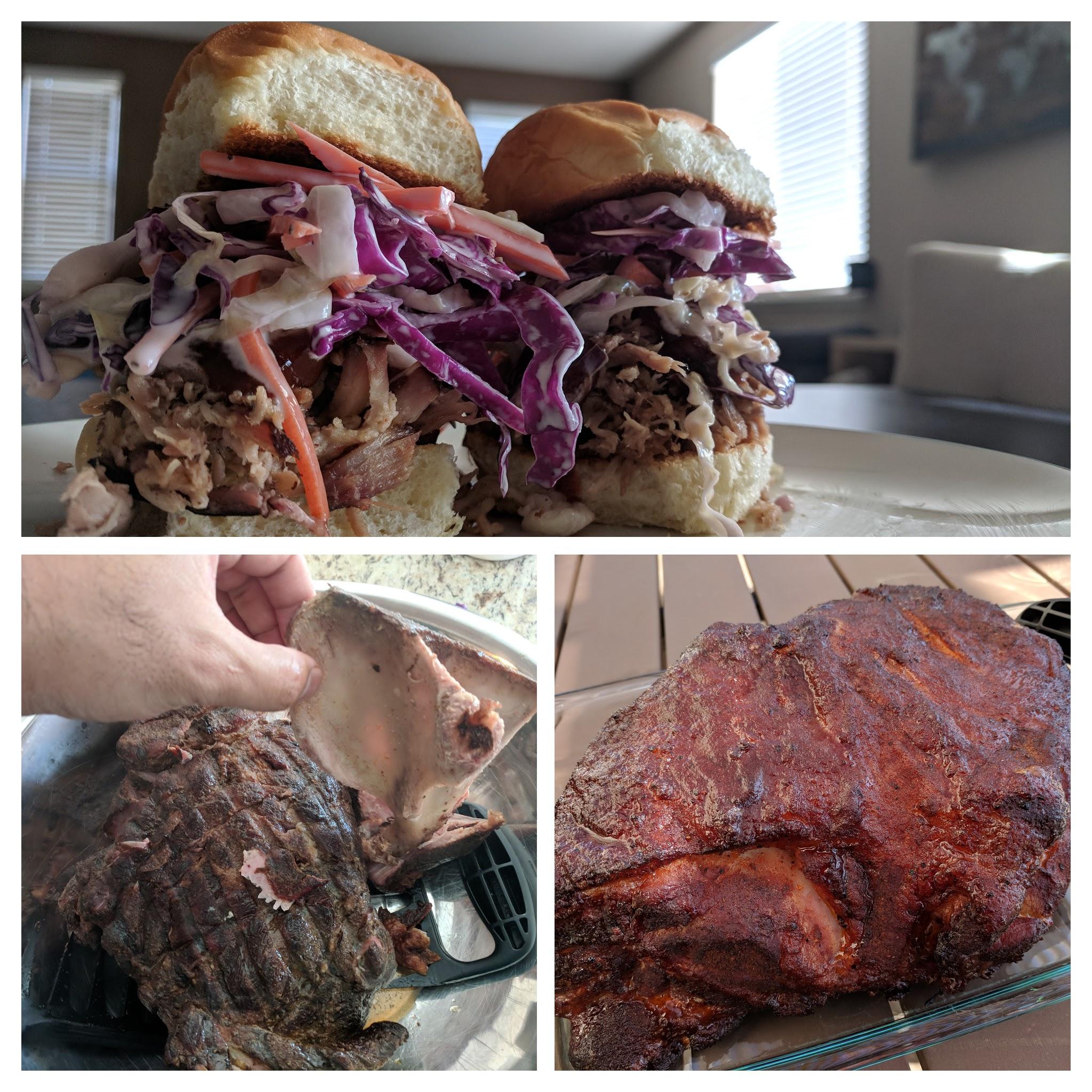 Pulled pork sliders 4 hr hickory smoke, 20 hr sous vide at 165 with