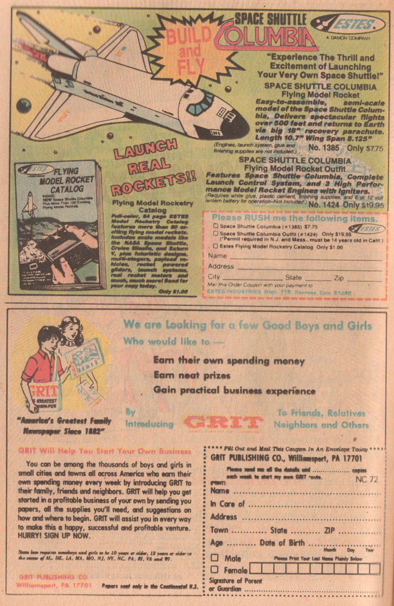 Vintage comic book ad page for a pretty cool model kit of the shuttle