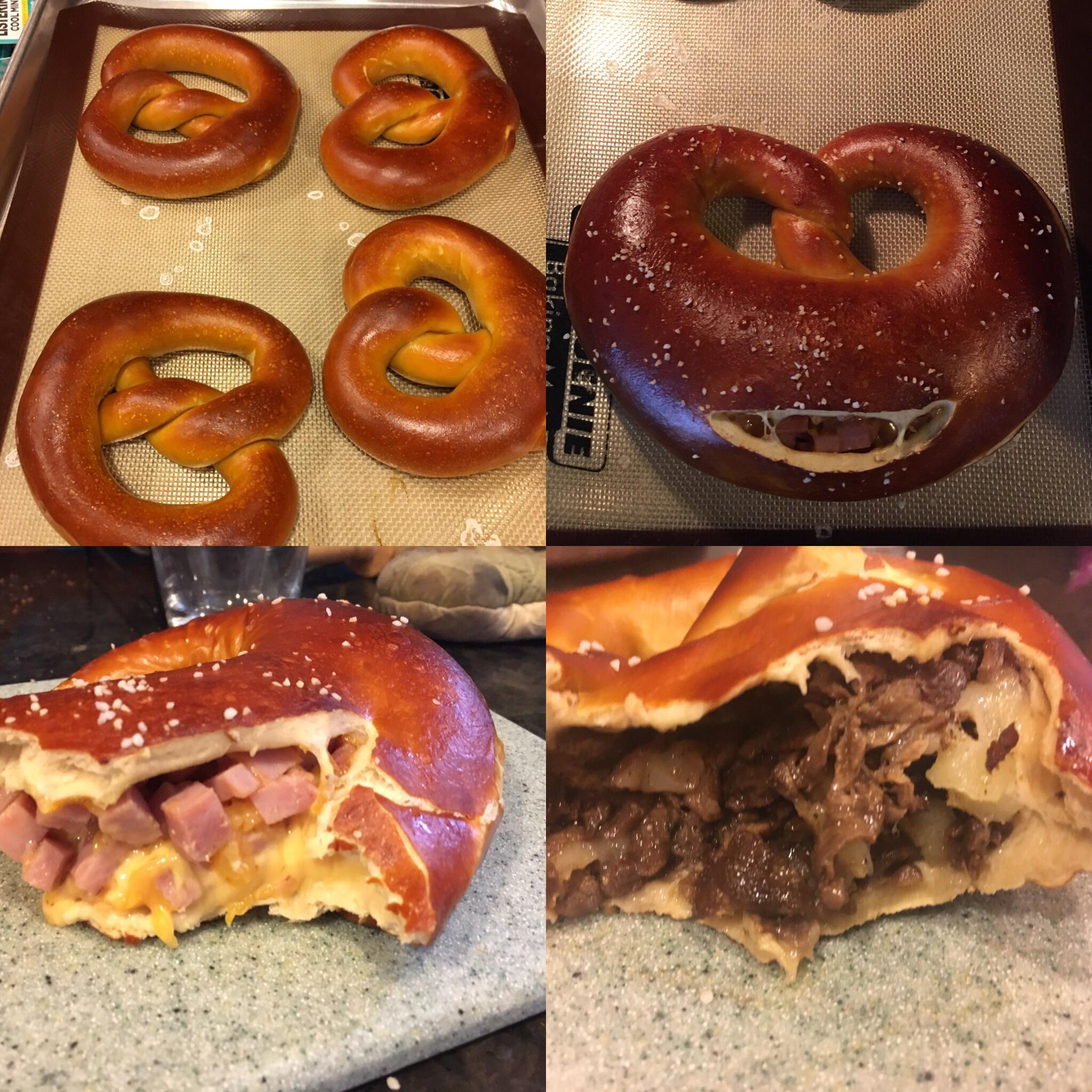 [homemade] Pretzels & Stuffed Pretzels Hamncheese and Cheesesteak