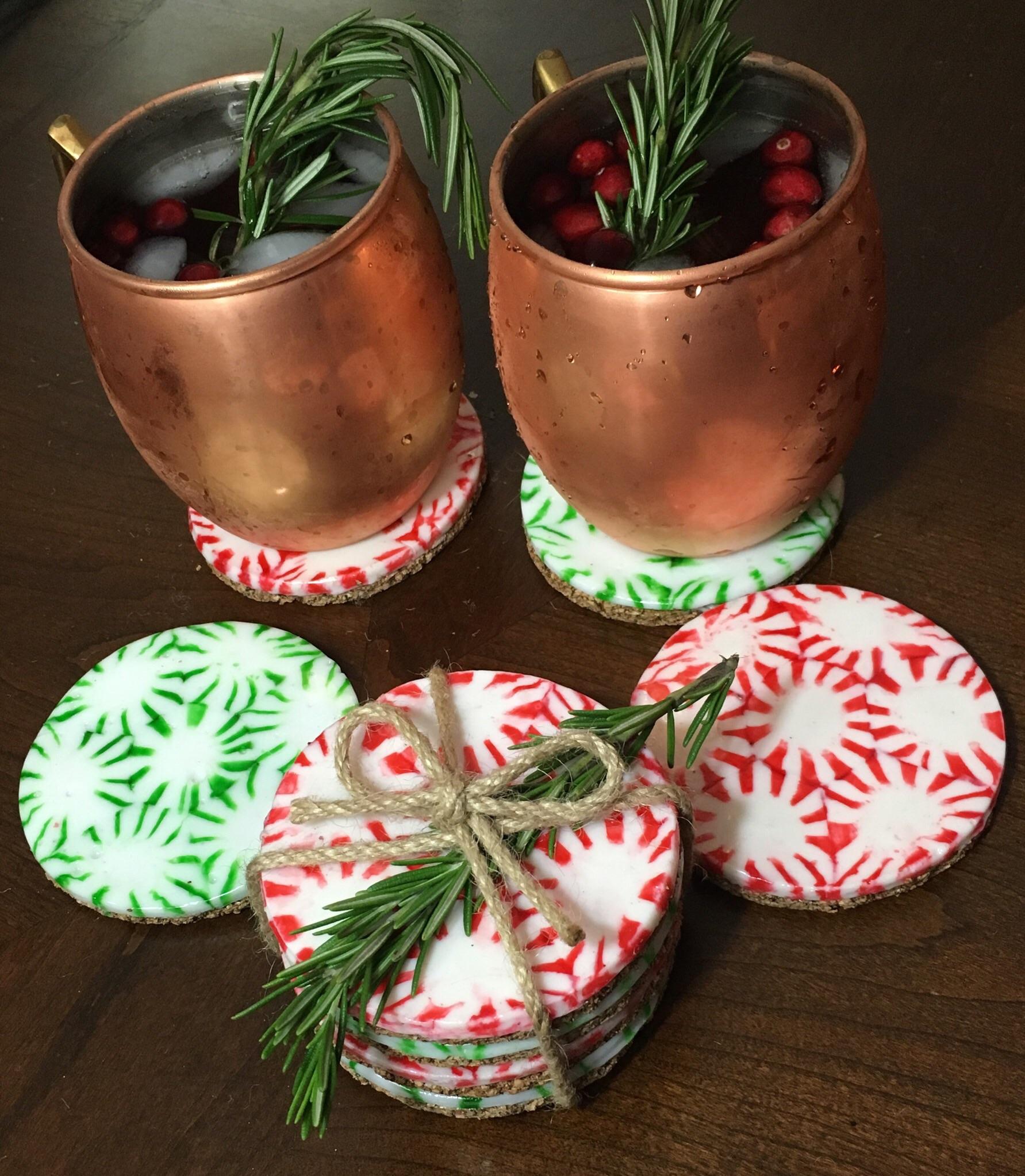 "Made holiday coasters by melting peppermints in the oven! Surprisingly