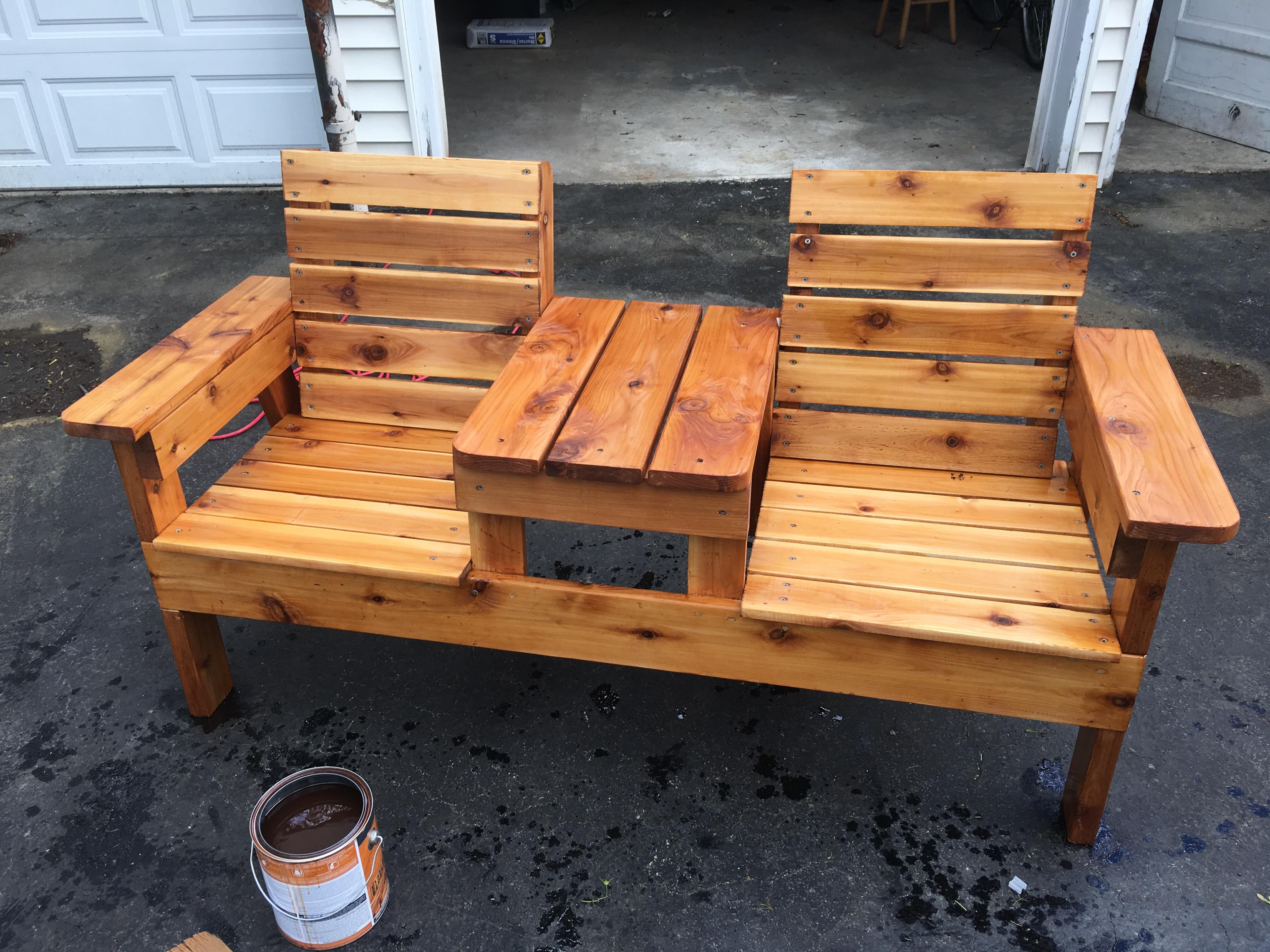 Double adirondack chair for my parents. I used a cedar decking stain to