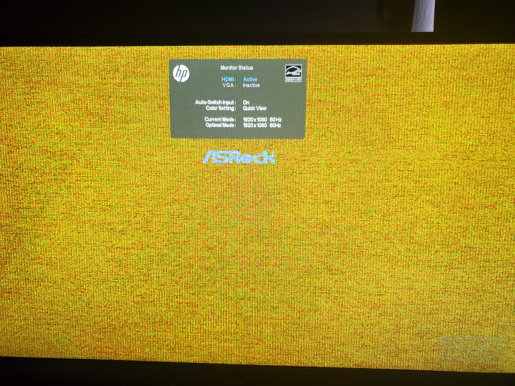 Weird boot up screen. First it was red now it's this yellow static
