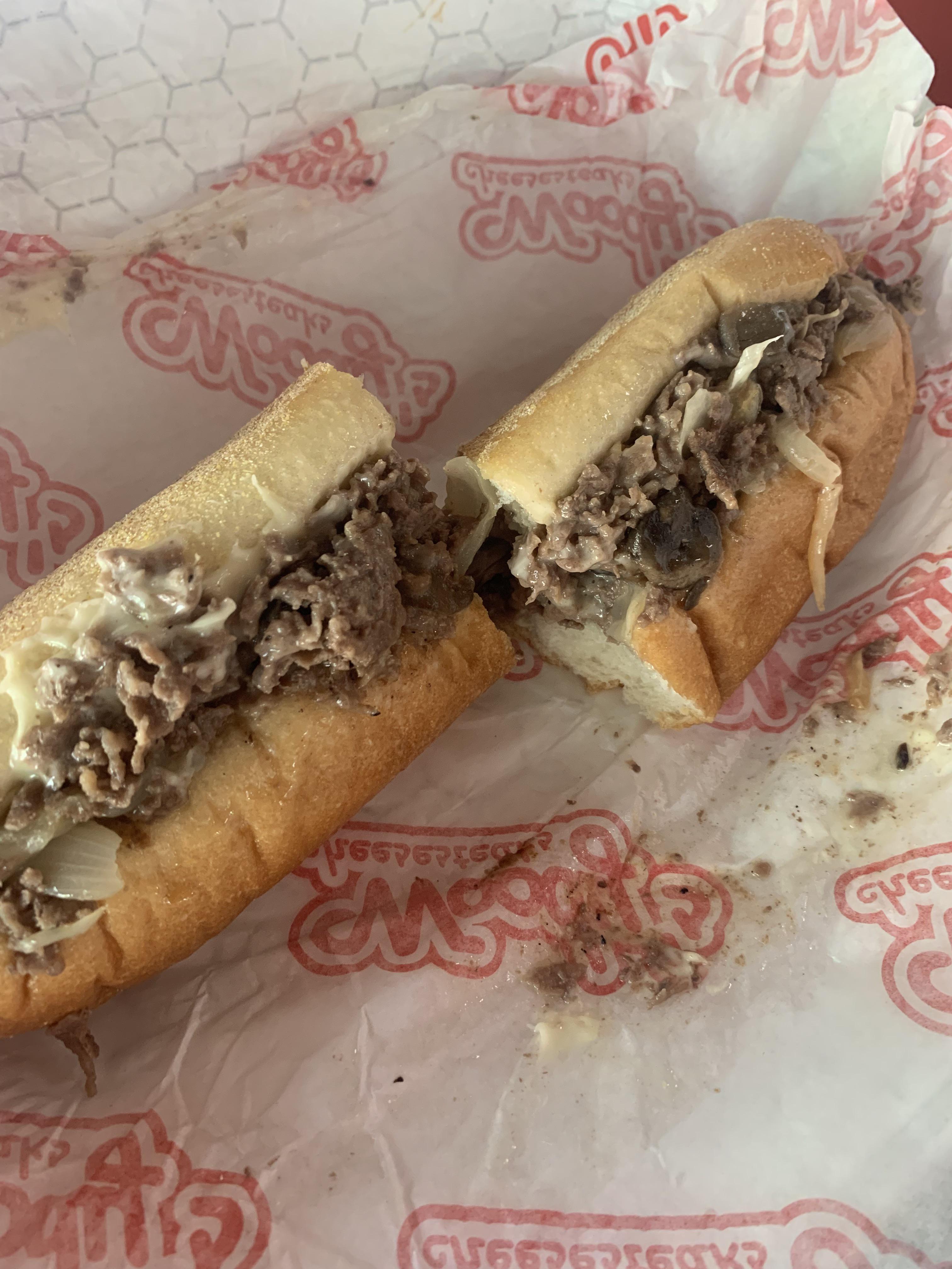 Whiz, American and provolone. cheesesteak