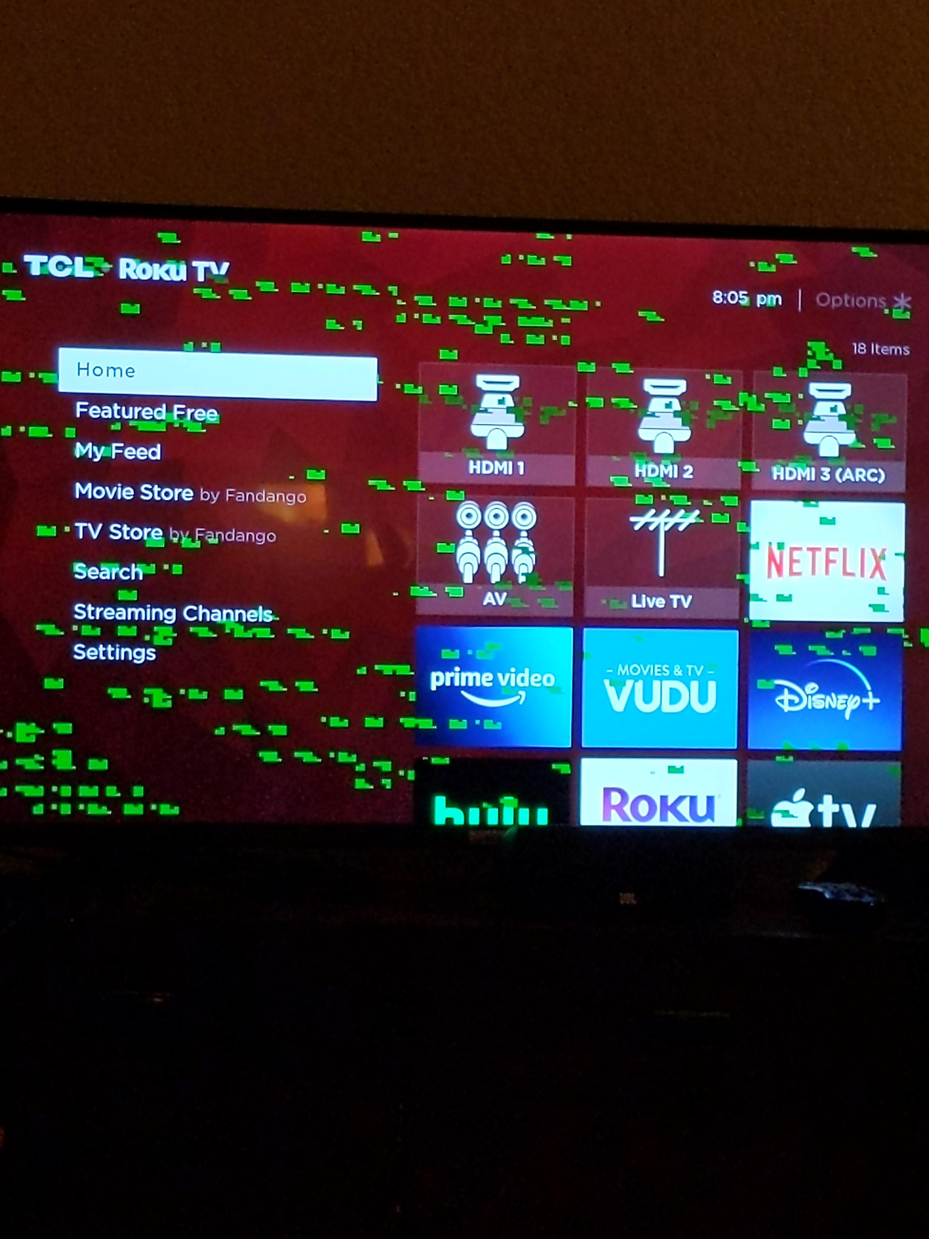 Green spots over roku home screen. Only appears on home screen, not