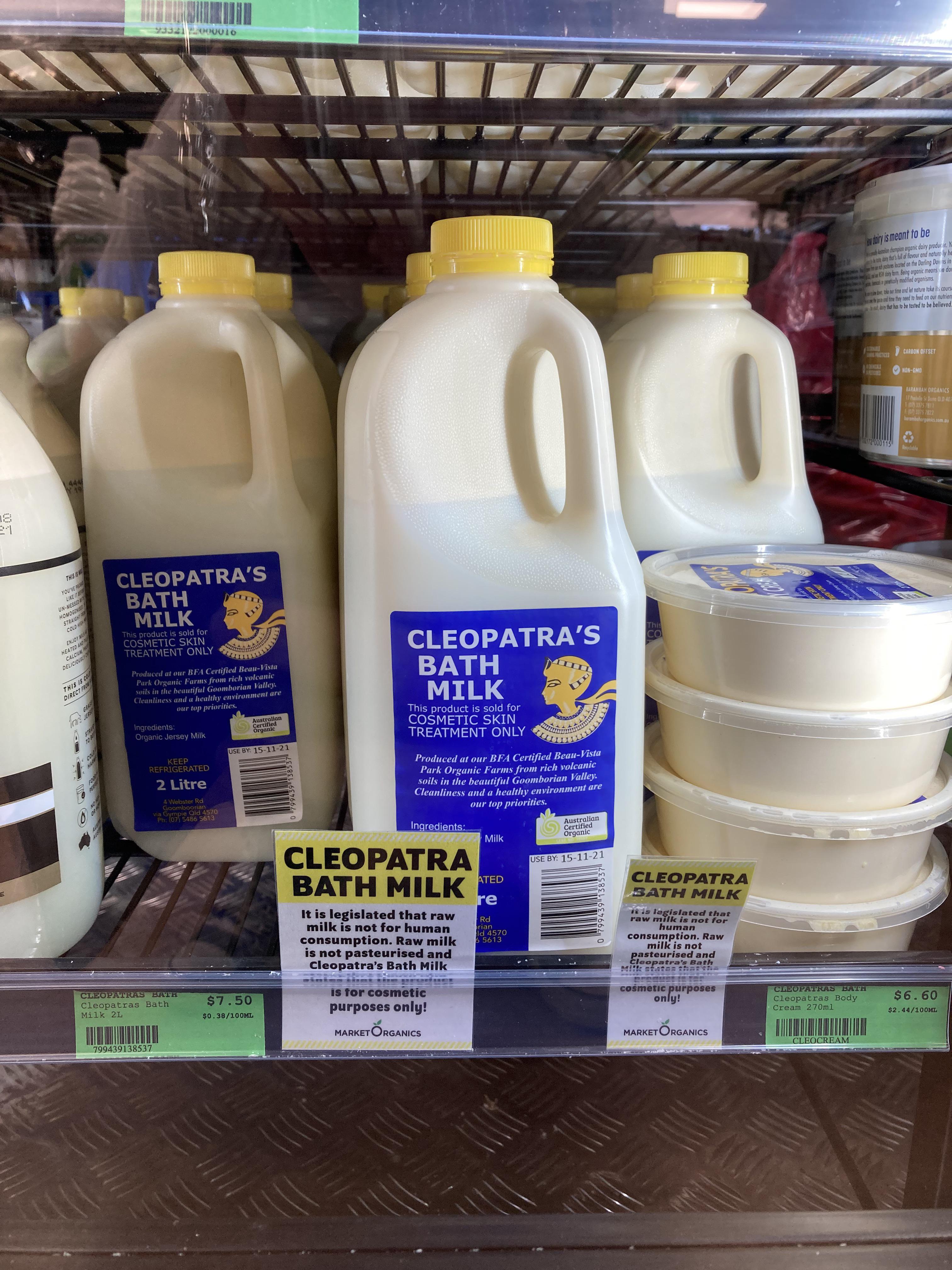 They’re selling raw milk in my local health foods store, “for cosmetic purposes only”. Good to